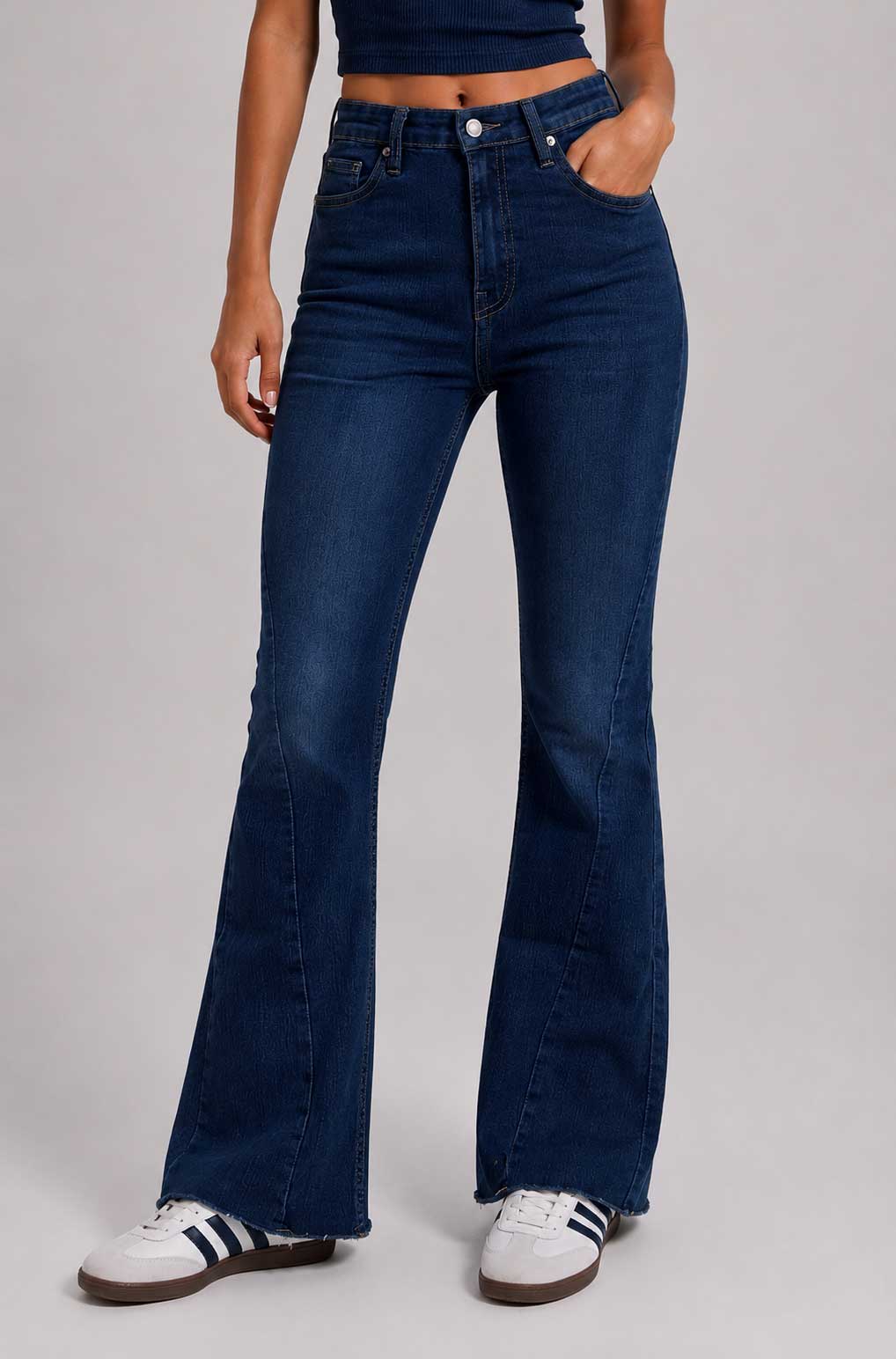Flare High-Waist Dark Vintage Blue Jeans Flare CIZARO - Cizaro Jeans