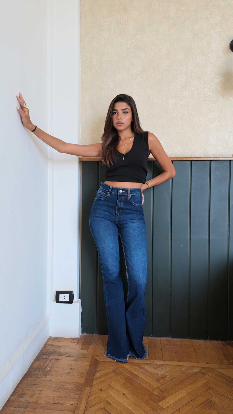 Contour Raw-Hemed Flare Deep Sapphire Blue jeans Flare CIZARO - Cizaro Jeans
