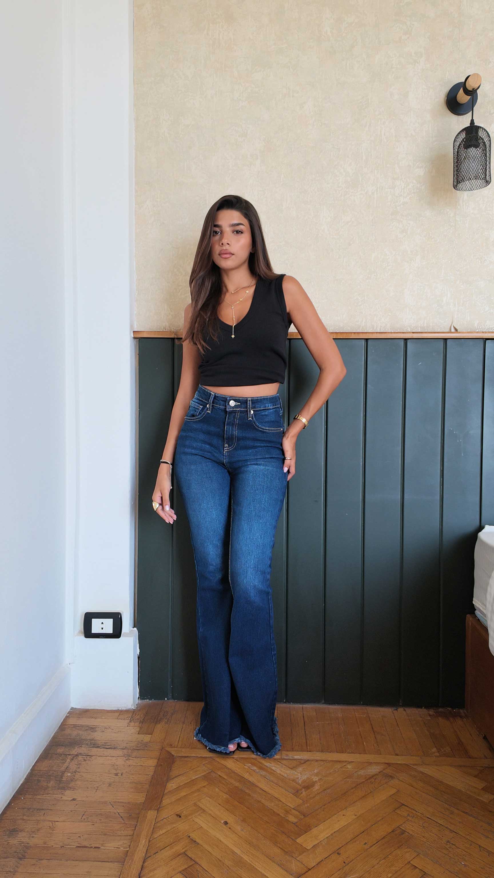 Contour Raw-Hemed Flare Deep Sapphire Blue jeans