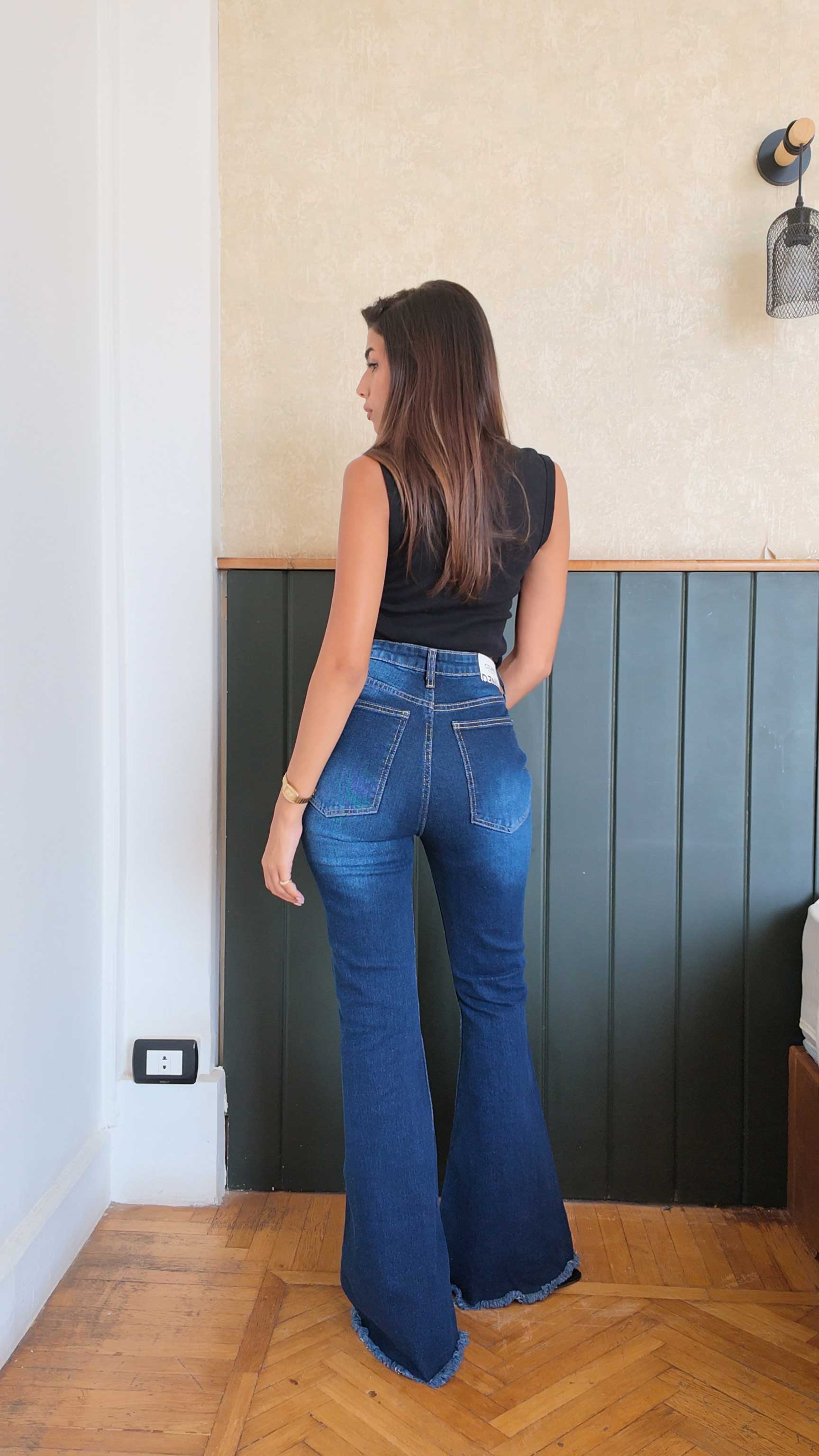 Contour Raw-Hemed Flare Deep Sapphire Blue jeans