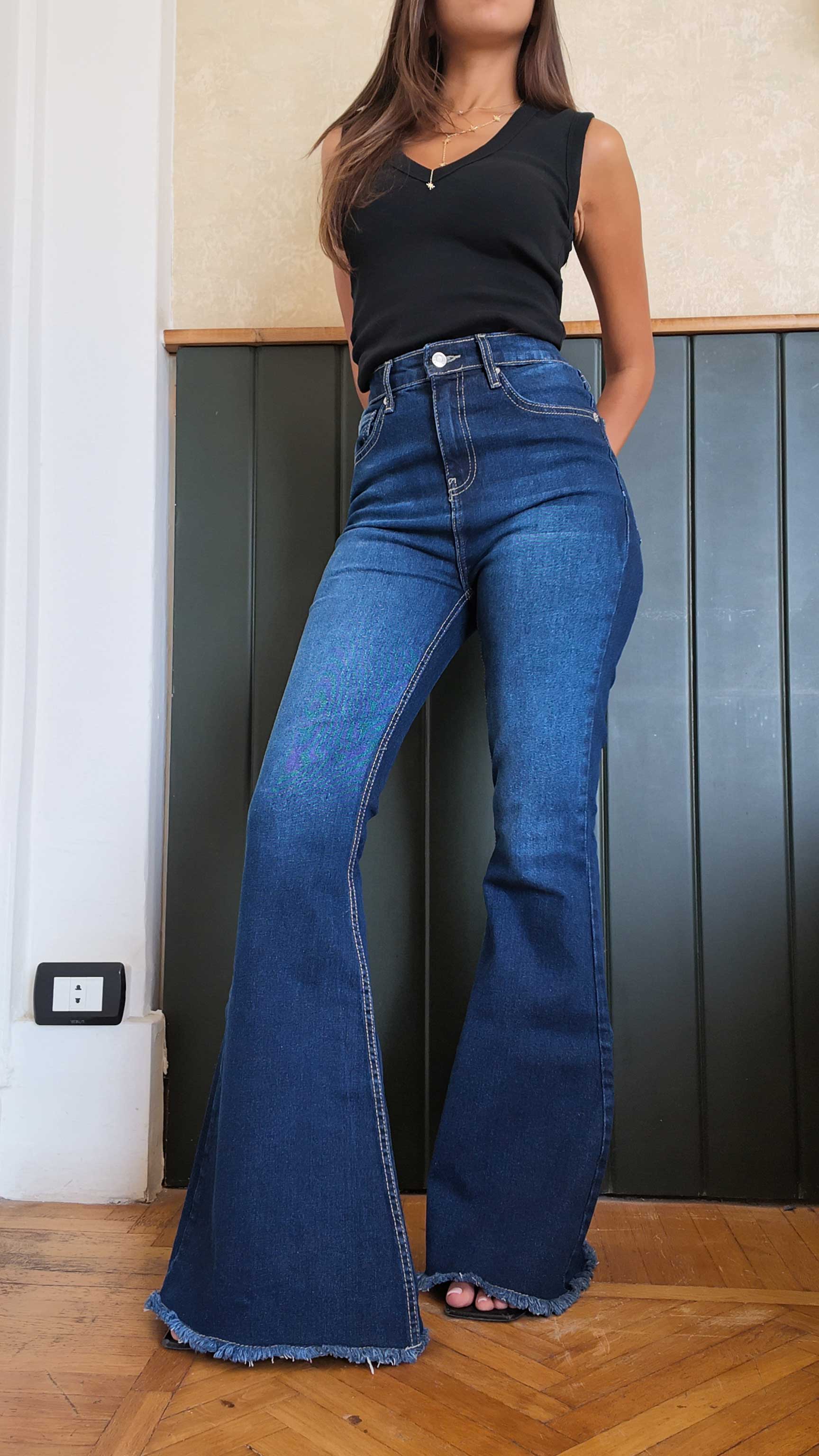 Contour Raw-Hemed Flare Deep Sapphire Blue jeans Flare CIZARO - Cizaro Jeans