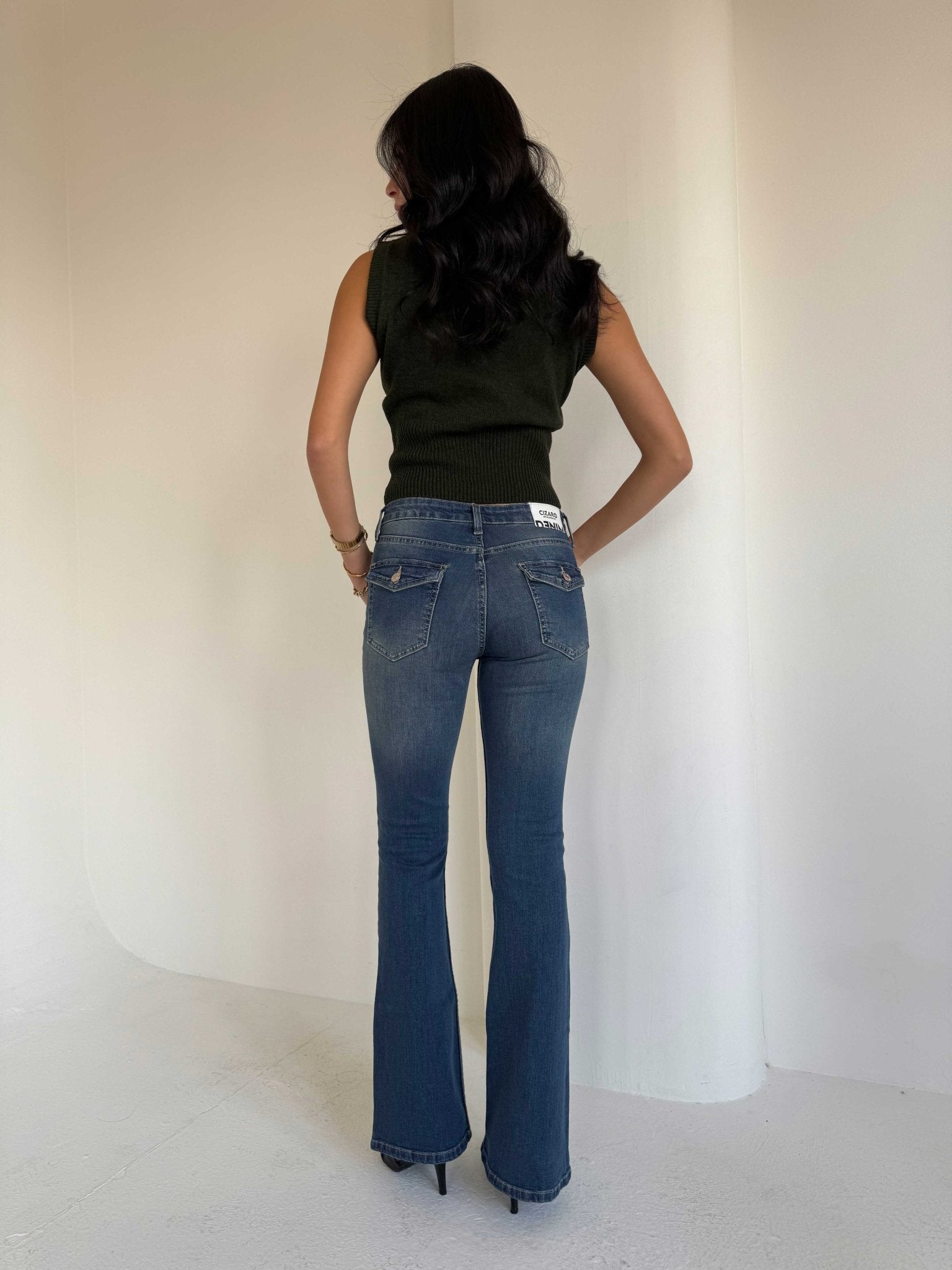Ultra Elastic Flare – Low Waist Med Vintage Blue Jeans Flare CIZARO - Cizaro Jeans