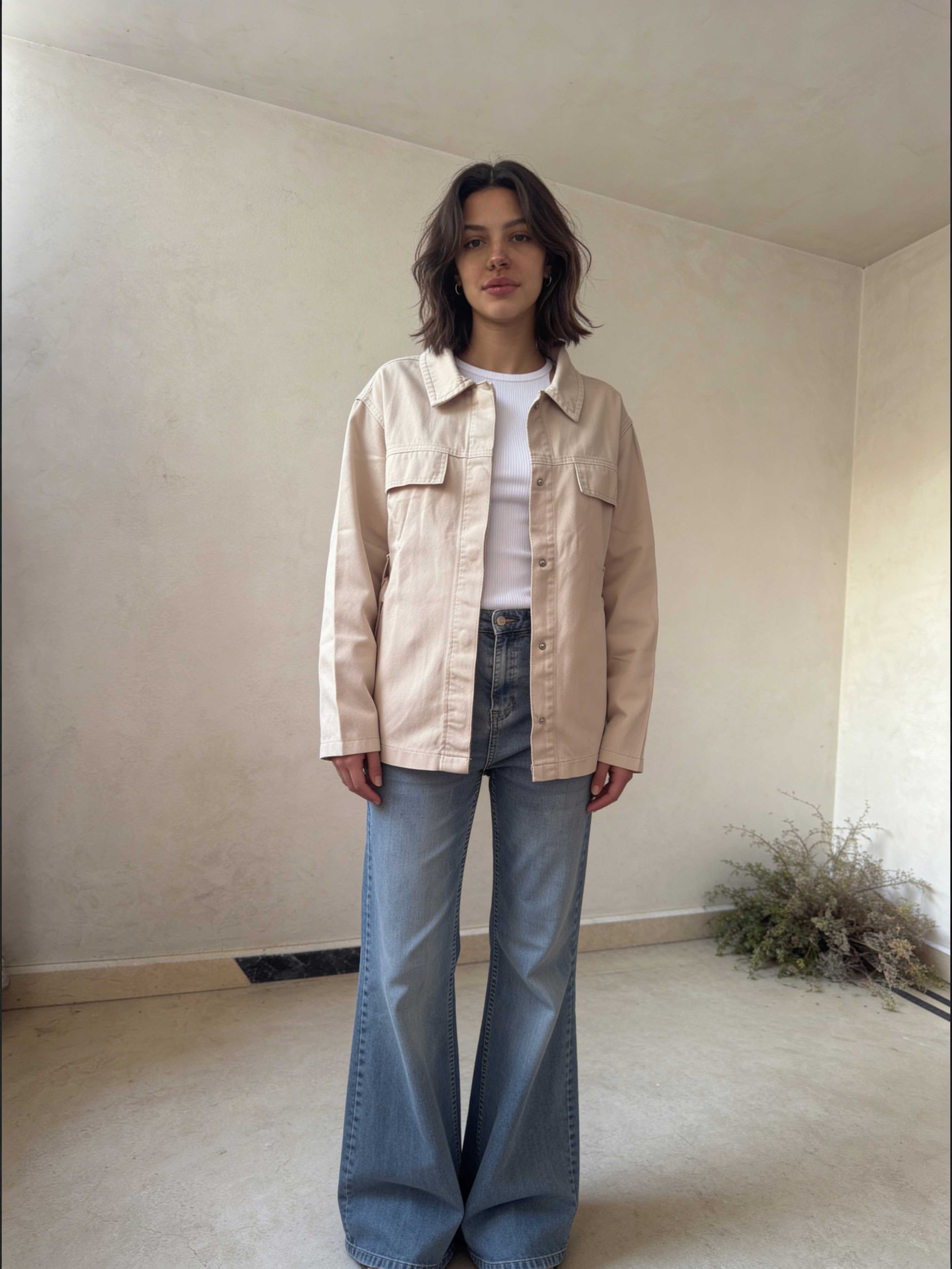 Jacket – Belted Oversized Beige Denim Jacket Jacket CIZARO - Cizaro Jeans