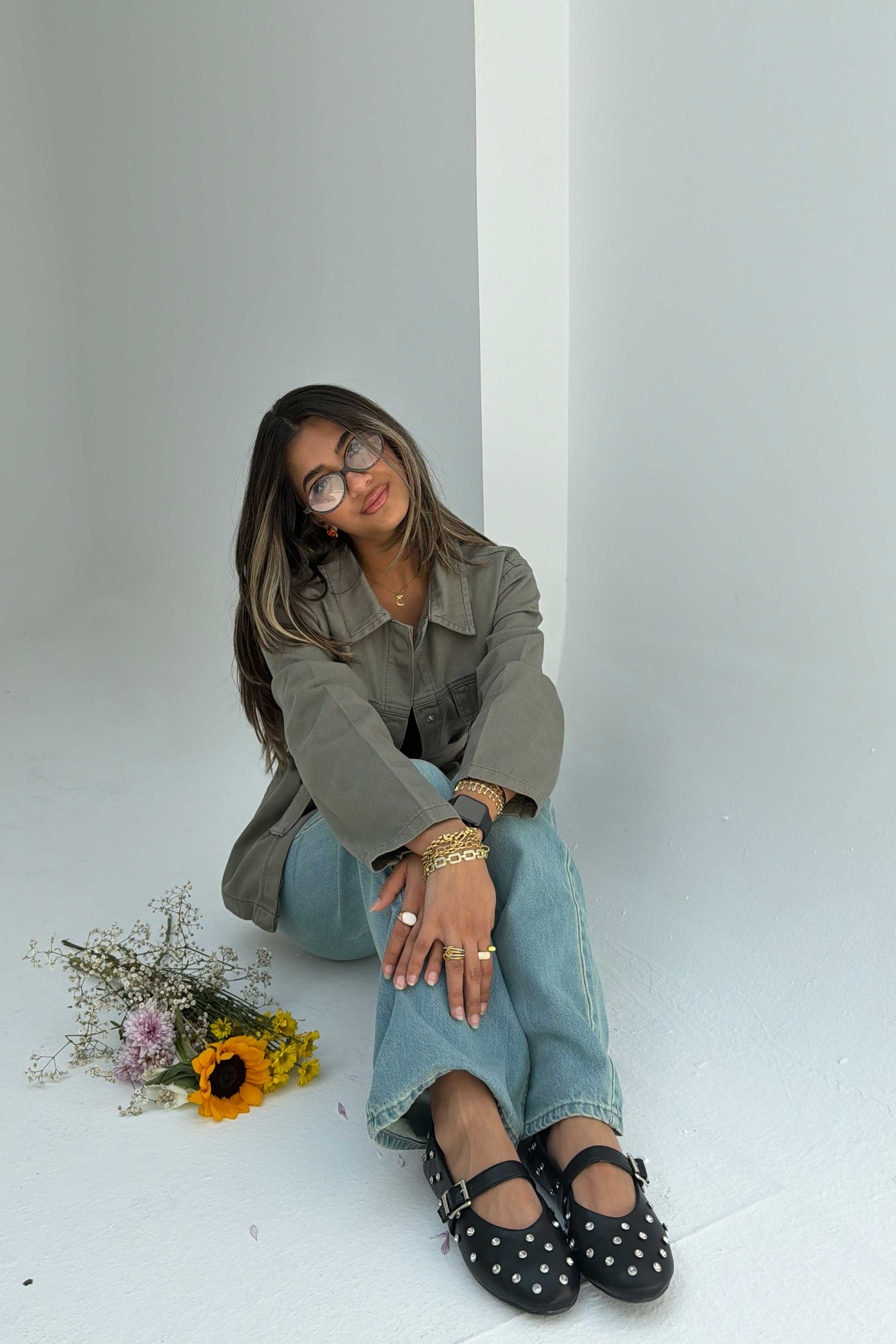 Jacket - Belted Button-Up Oversized Sage Green Denim jacket CIZARO - Cizaro Jeans