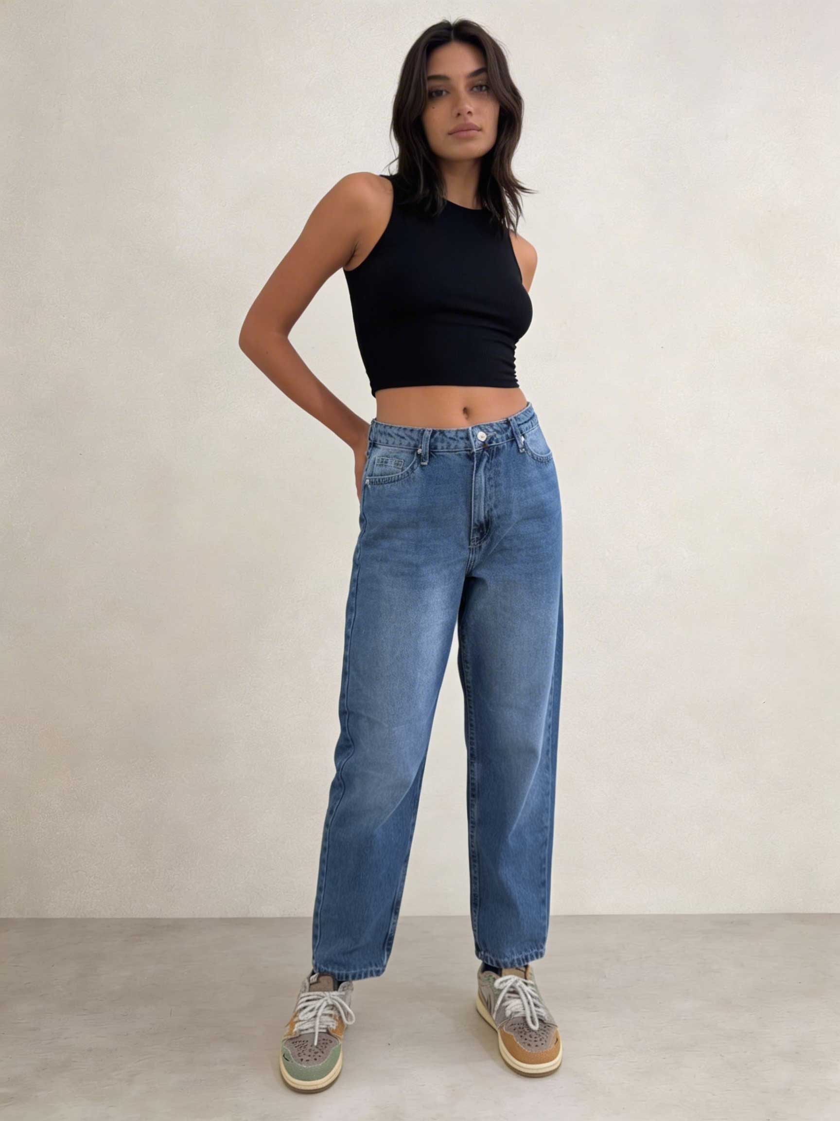 Mom Fit – High-Waist Mid Blue Washed Jeans