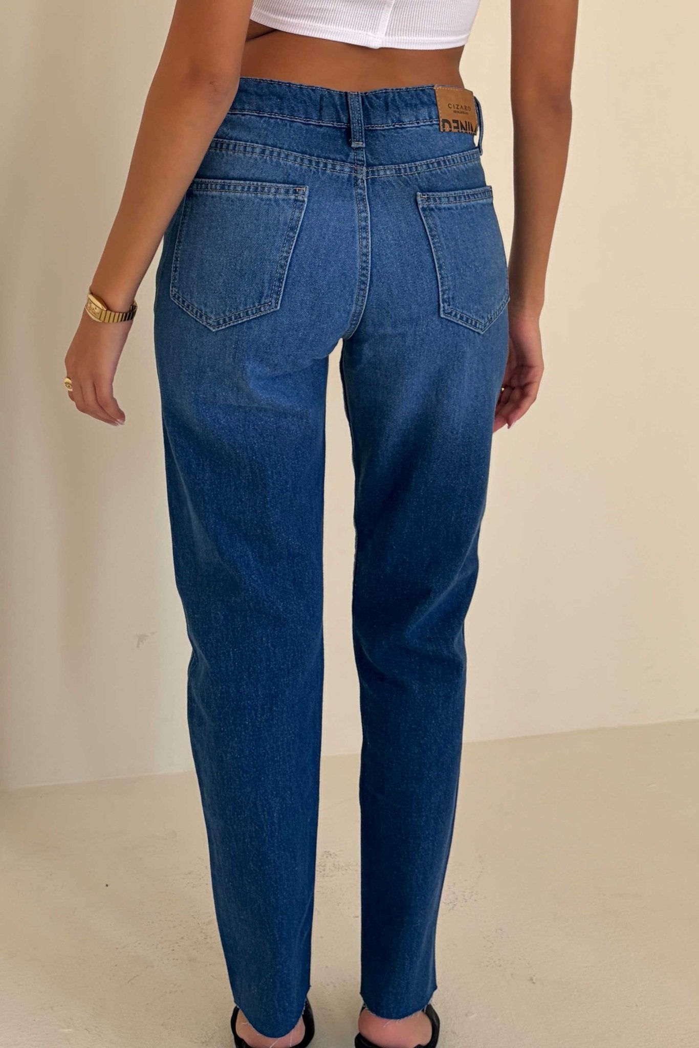 Mom Fit – Mid Rise Ocean Blue Jeans Mom-Fit CIZARO - Cizaro Jeans