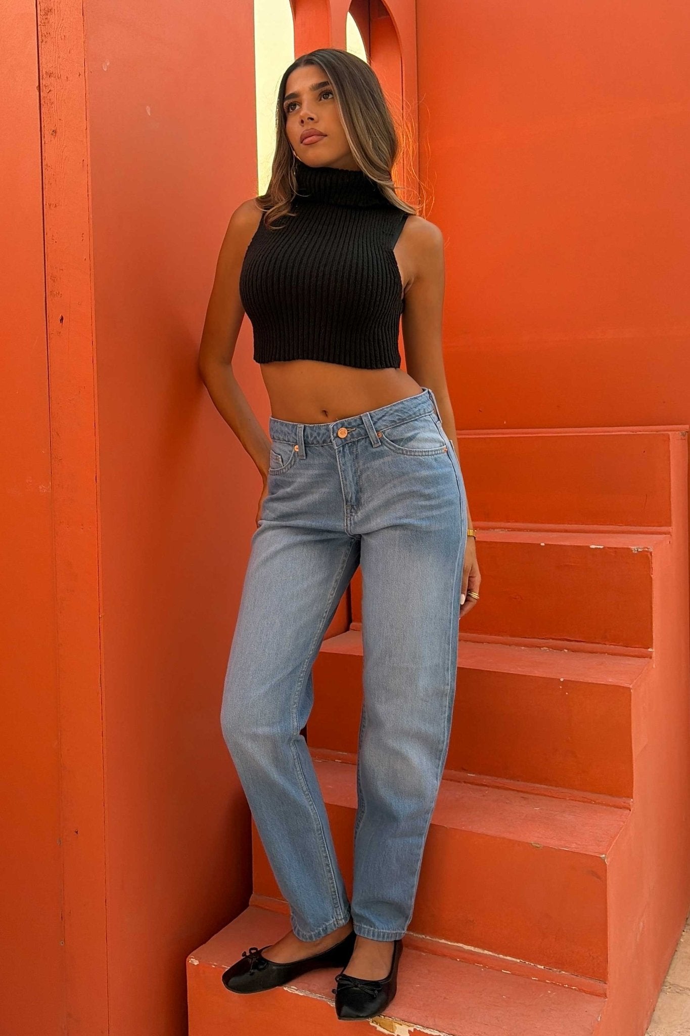 Mom Fit – Mid Rise Powder Blue Jeans Mom-Fit CIZARO - Cizaro Jeans