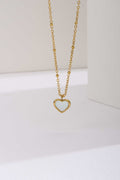 Stainless Steel Necklace | Gold Pearl Heart Pendant Necklace Accessories CIZARO - Cizaro Jeans