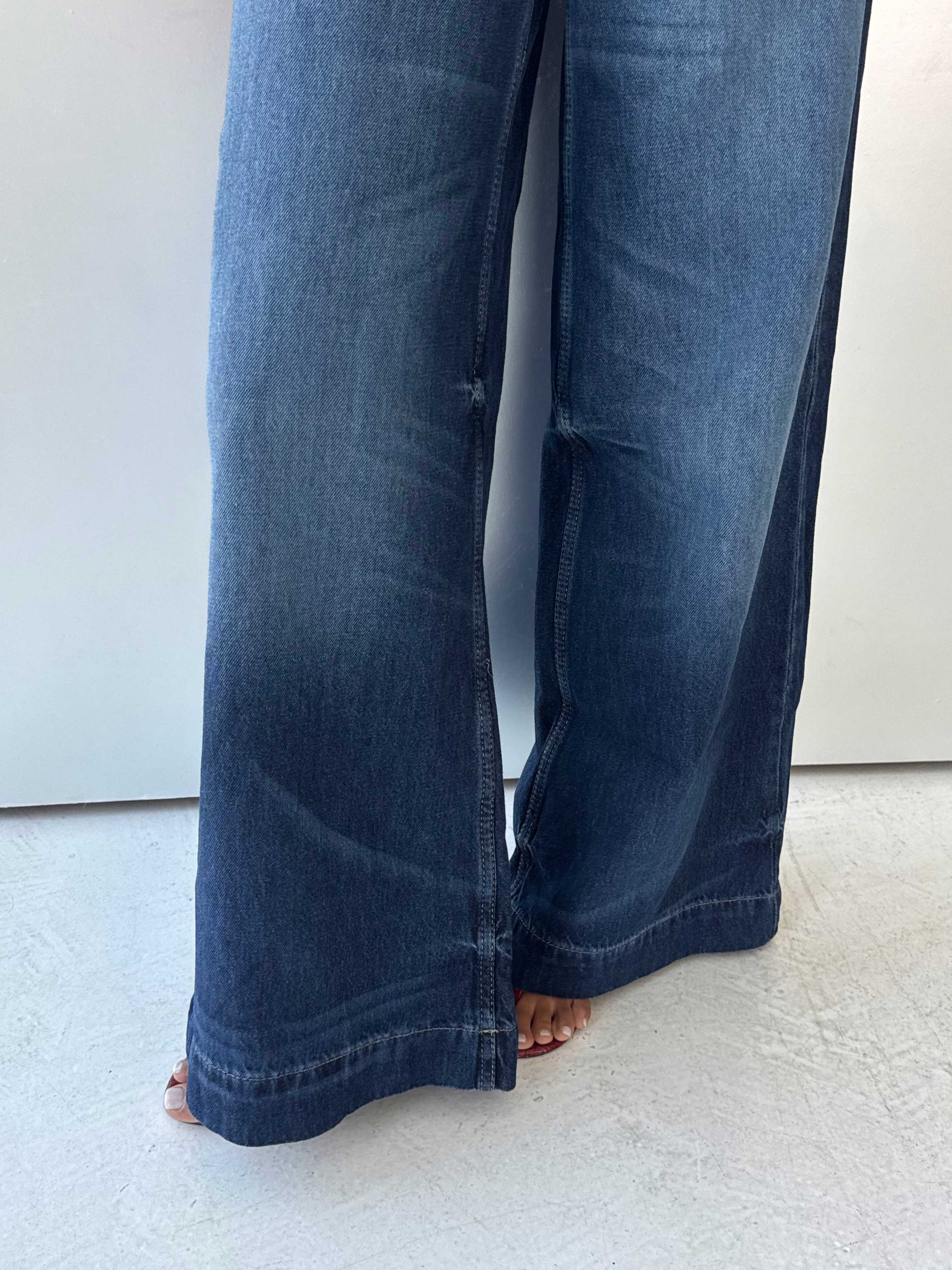 Statement Patch pocket Relaxed Wide leg High waist Ocean blue jeans Wide-Leg CIZARO - Cizaro Jeans