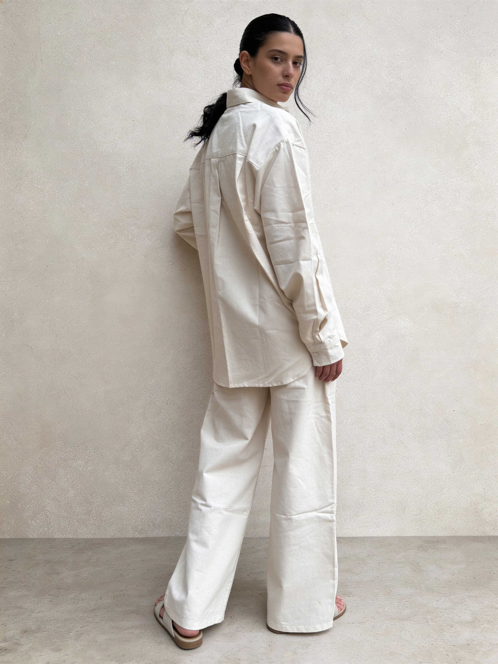 Trousers – Ecru Wide-Leg Linen Effect Trousers Wide Leg , non denim , trousers CIZARO - Cizaro Jeans
