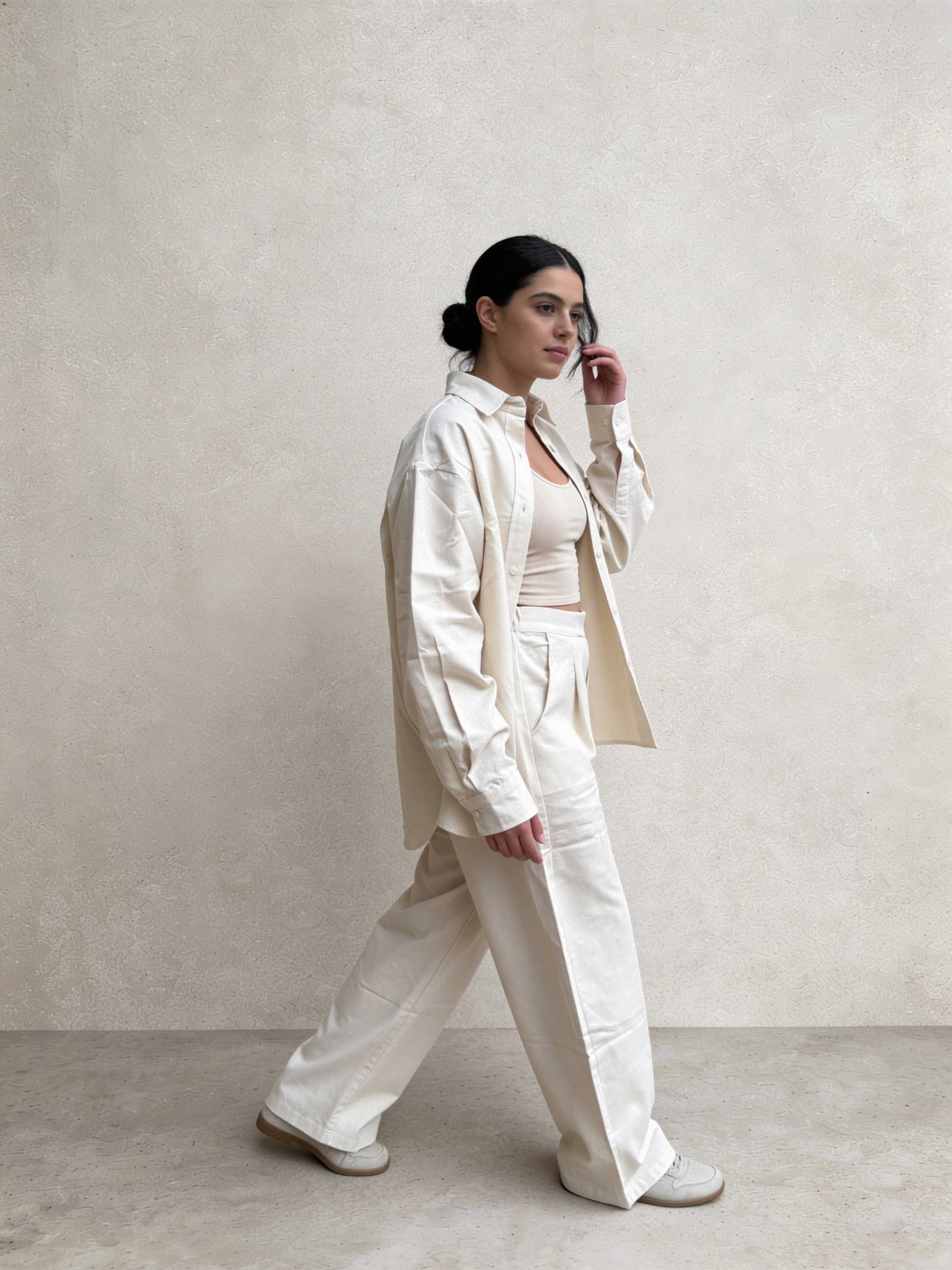 Trousers – Ecru Wide-Leg Linen Effect Trousers Wide Leg , non denim , trousers CIZARO - Cizaro Jeans