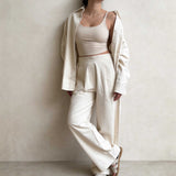 Trousers – Ecru Wide-Leg Linen Effect Trousers