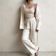 Trousers – Ecru Wide-Leg Linen Effect Trousers