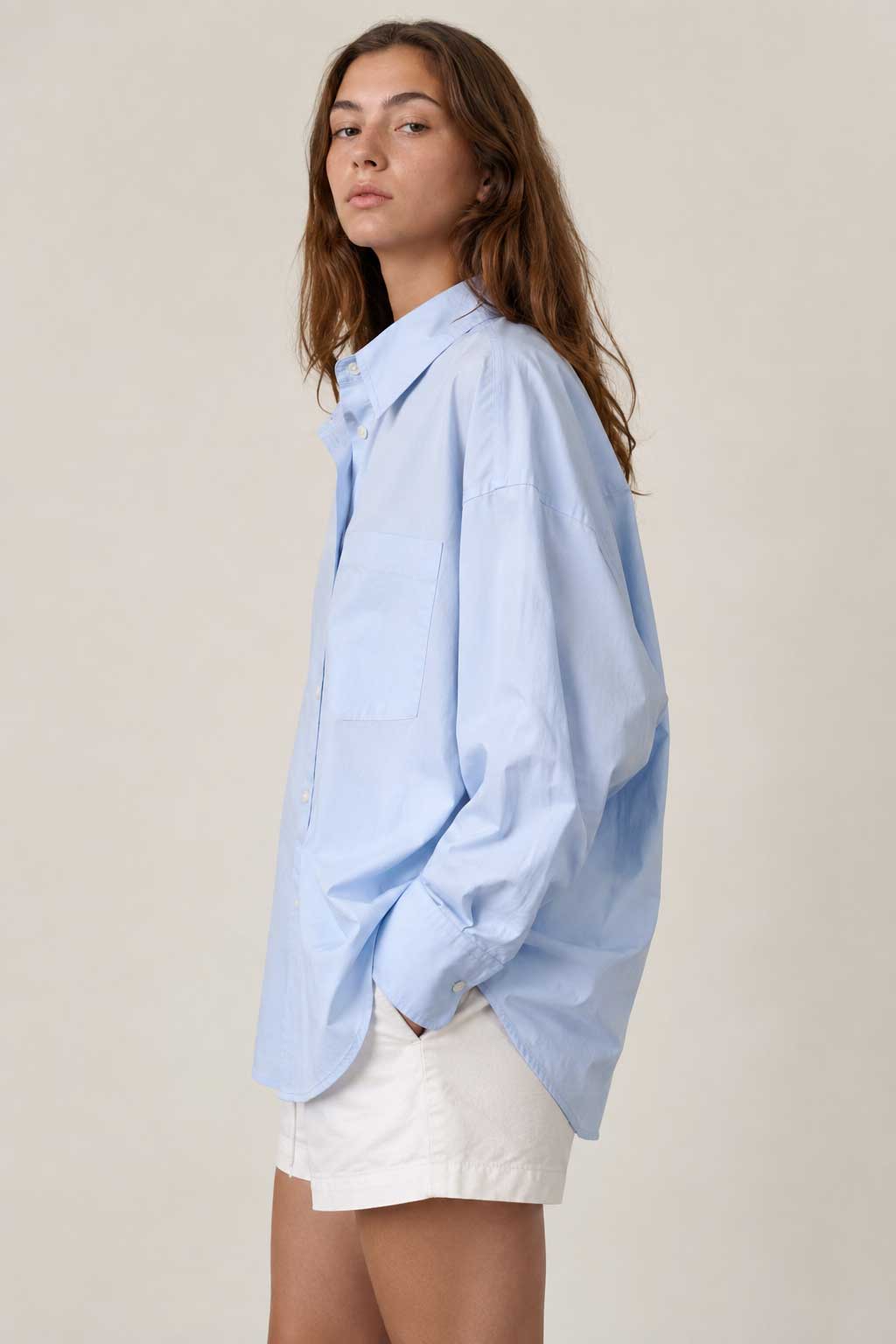 Oversized Poplin Shirt – Pastel Blue poplin shirt CIZARO - Cizaro Jeans