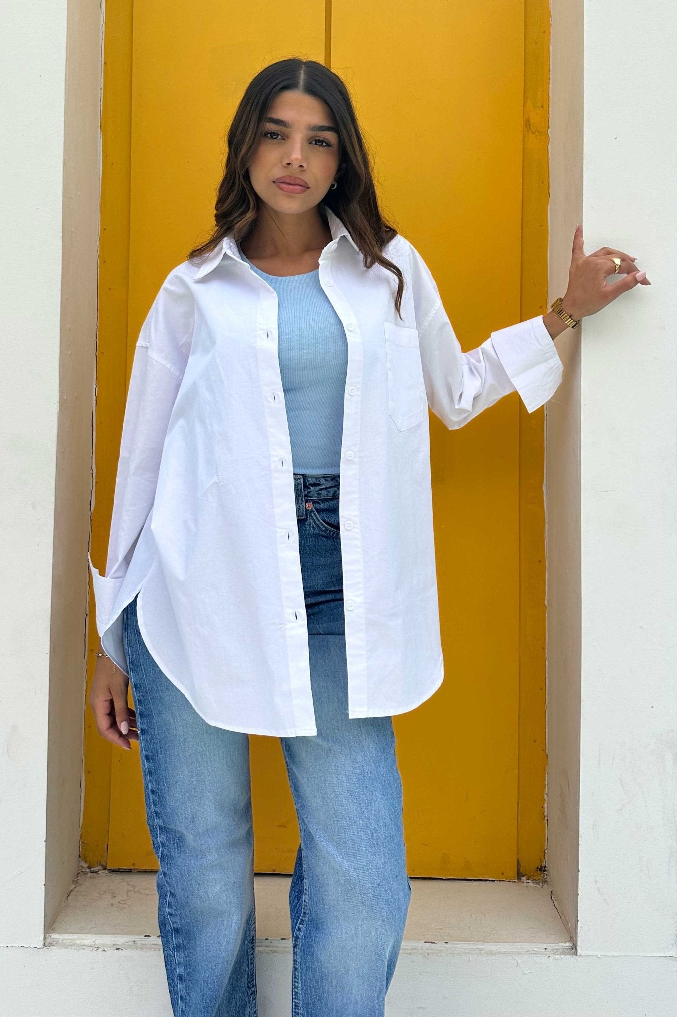 Shirt | Oversized Button-Down Shirt – Crisp White shirt CIZARO - Cizaro Jeans