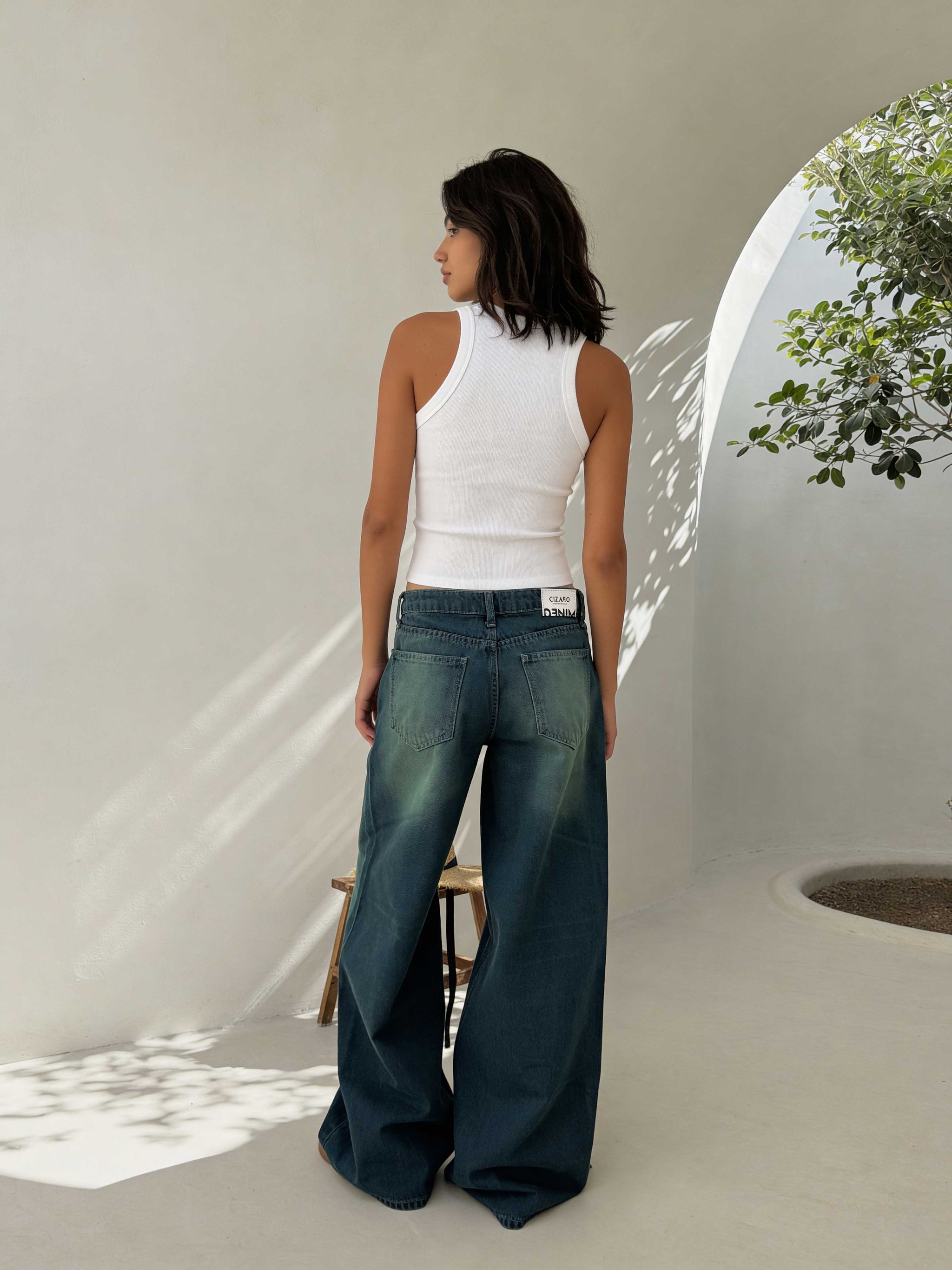 Super Baggy – Mid-Rise Vintage Blue Green Jeans Super Baggy CIZARO - Cizaro Jeans