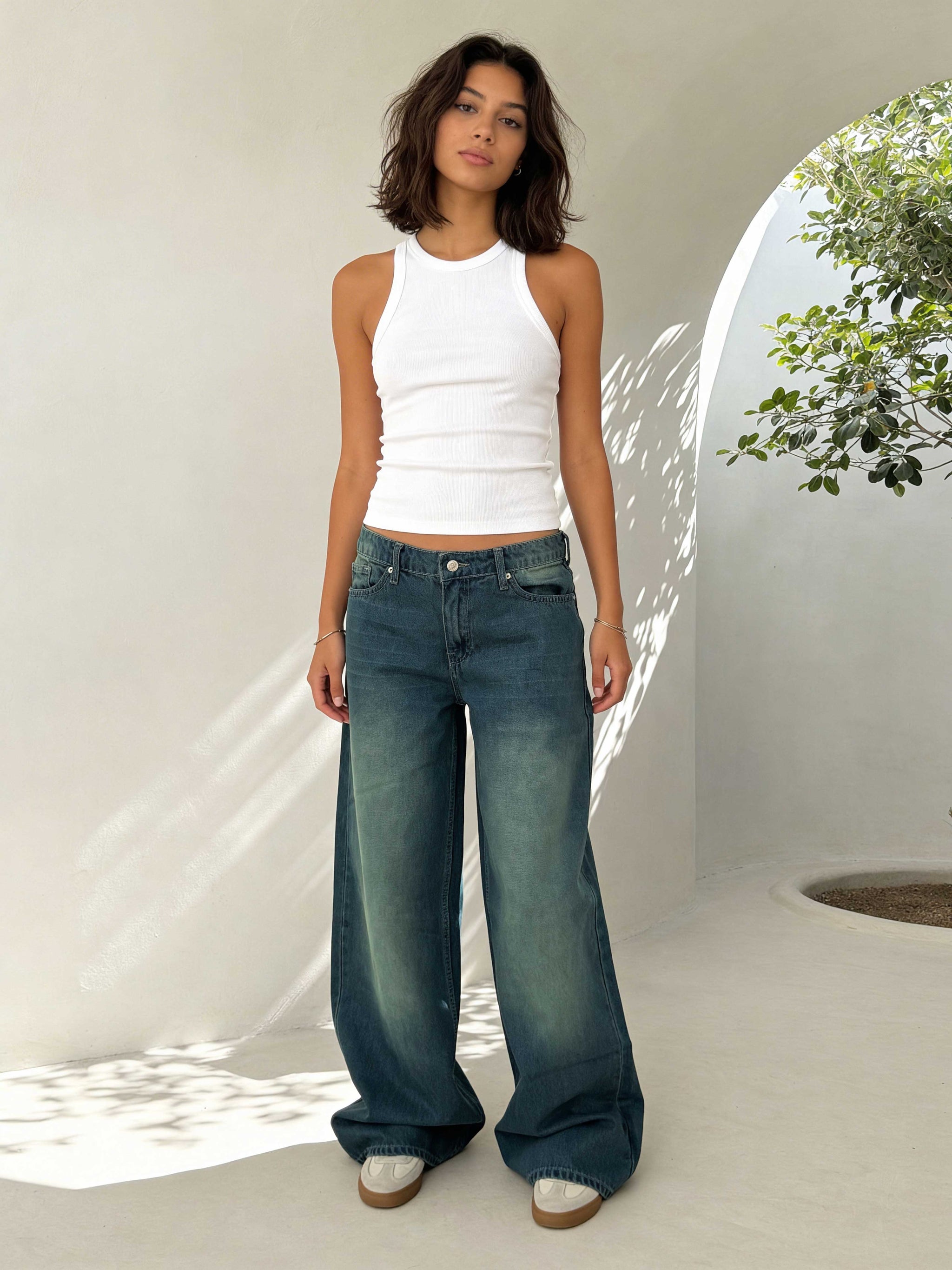 Super Baggy – Mid-Rise Vintage Blue Green Jeans Super Baggy CIZARO - Cizaro Jeans