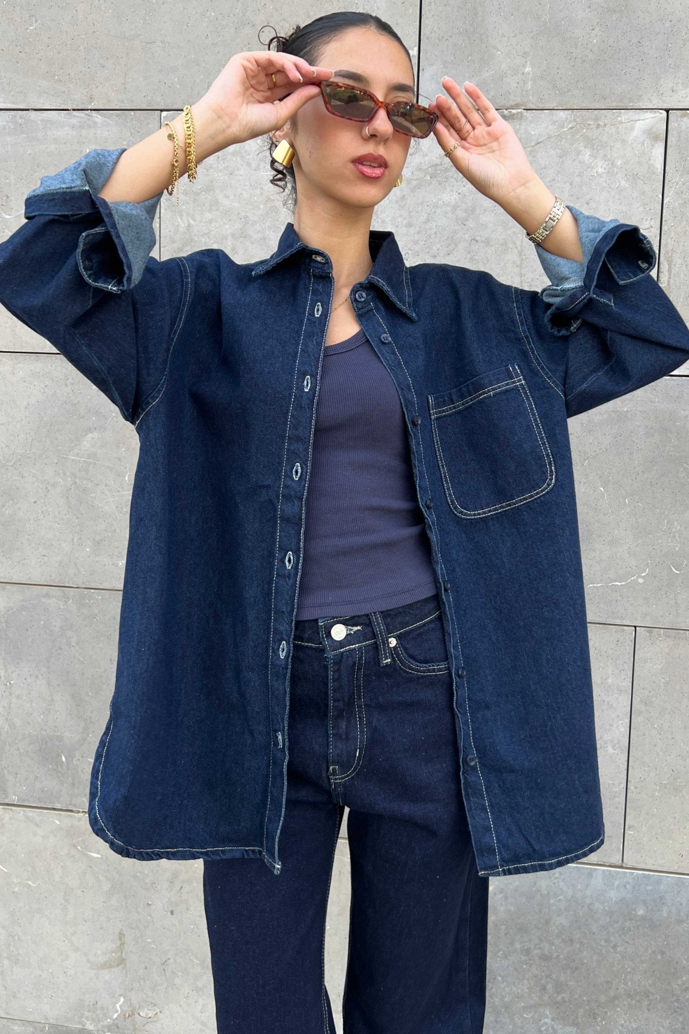 Oversized - Raw Denim Unwashed Ink Shirt Denim Shirt CIZNEW - Cizaro Jeans