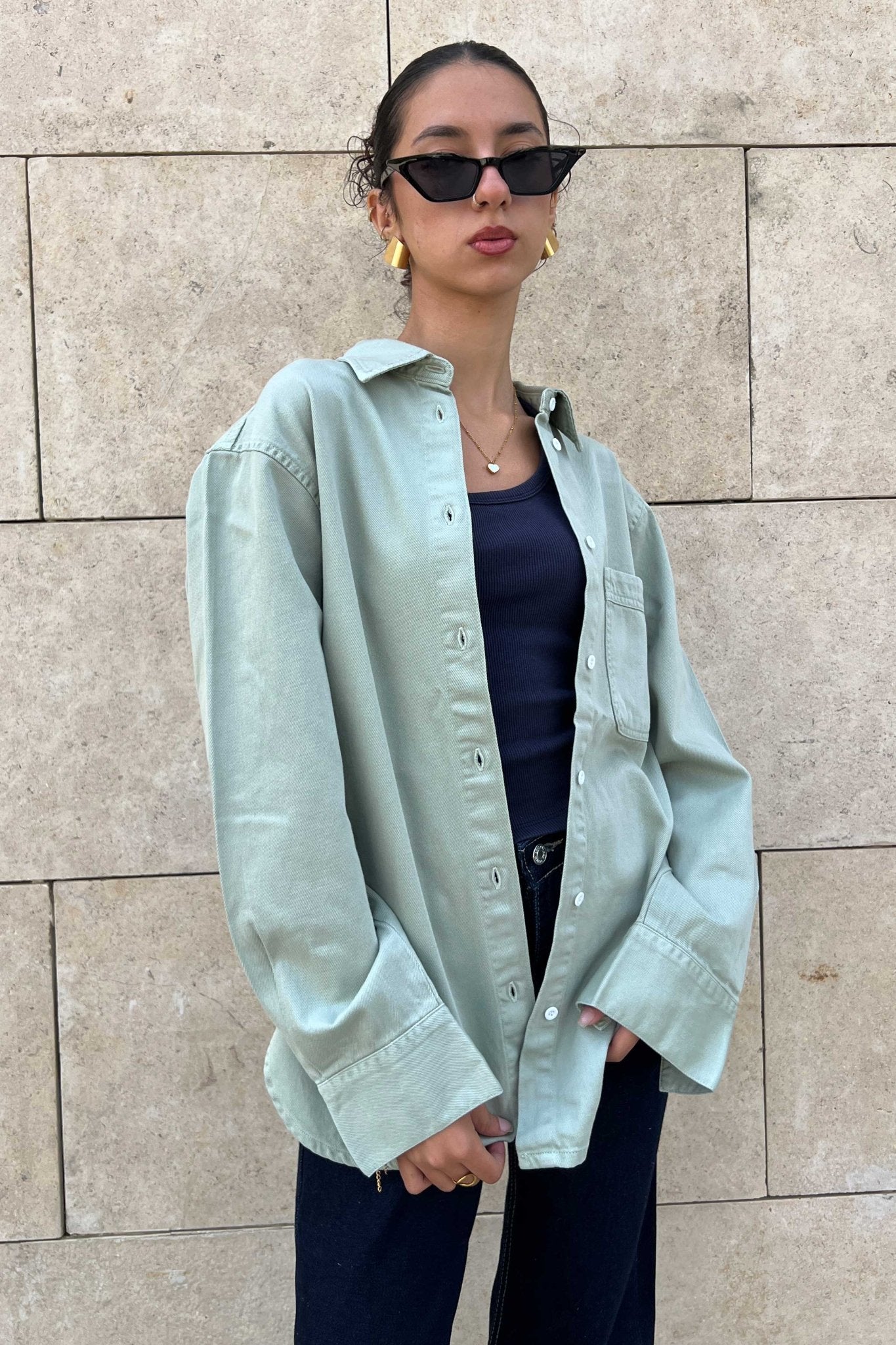 Oversized - Denim Pastel Mint Green Shirt Denim Shirt CIZNEW - Cizaro Jeans