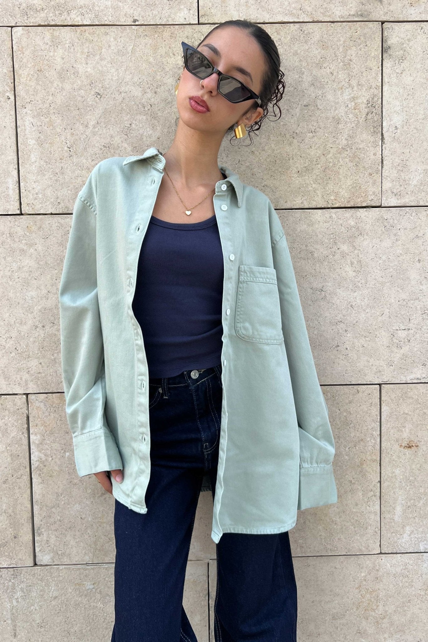 Oversized - Denim Pastel Mint Green Shirt Denim Shirt CIZNEW - Cizaro Jeans