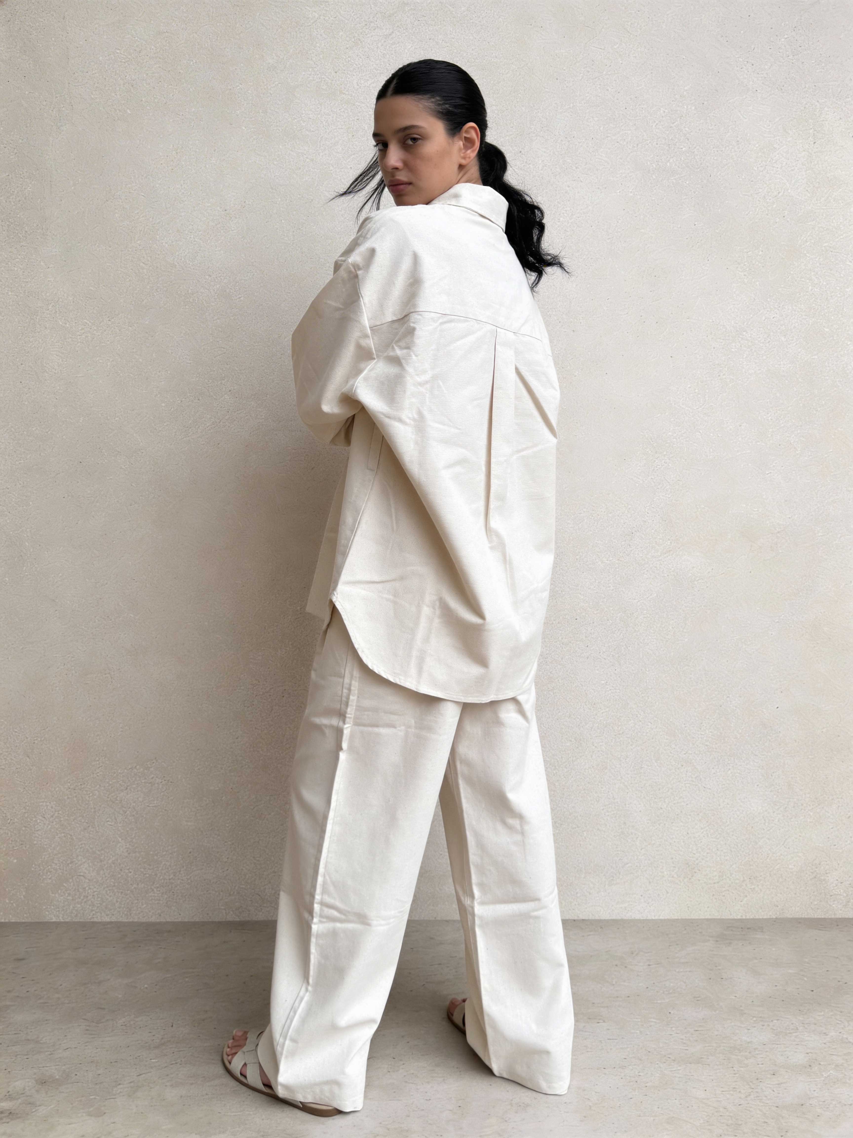 Shirt – Ecru Oversized Linen Effect Shirt Shirts - Tops CIZARO - Cizaro Jeans