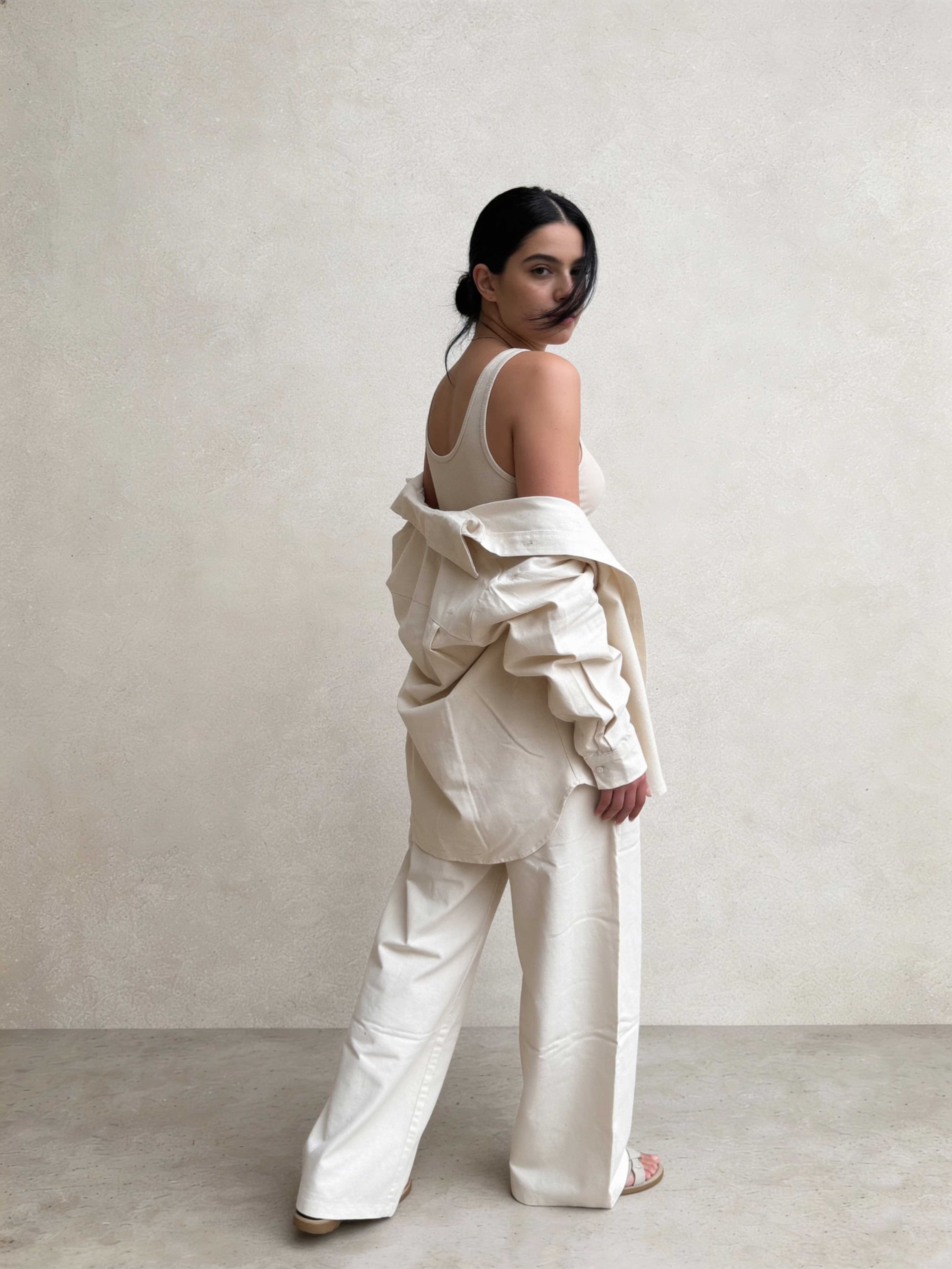 Shirt – Ecru Oversized Linen Effect Shirt Shirts - Tops CIZARO - Cizaro Jeans