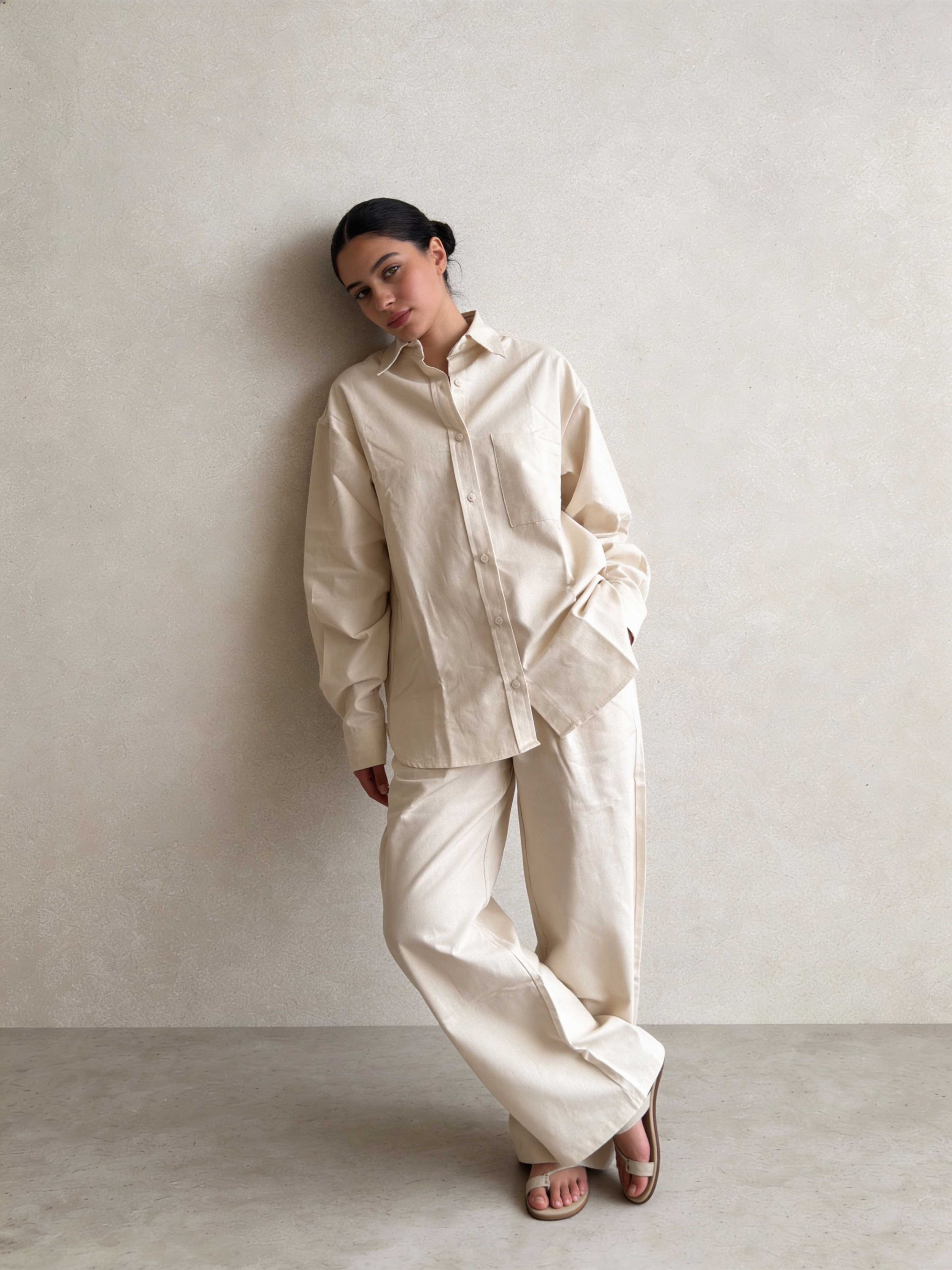 Shirt – Ecru Oversized Linen Effect Shirt Shirts - Tops CIZARO - Cizaro Jeans