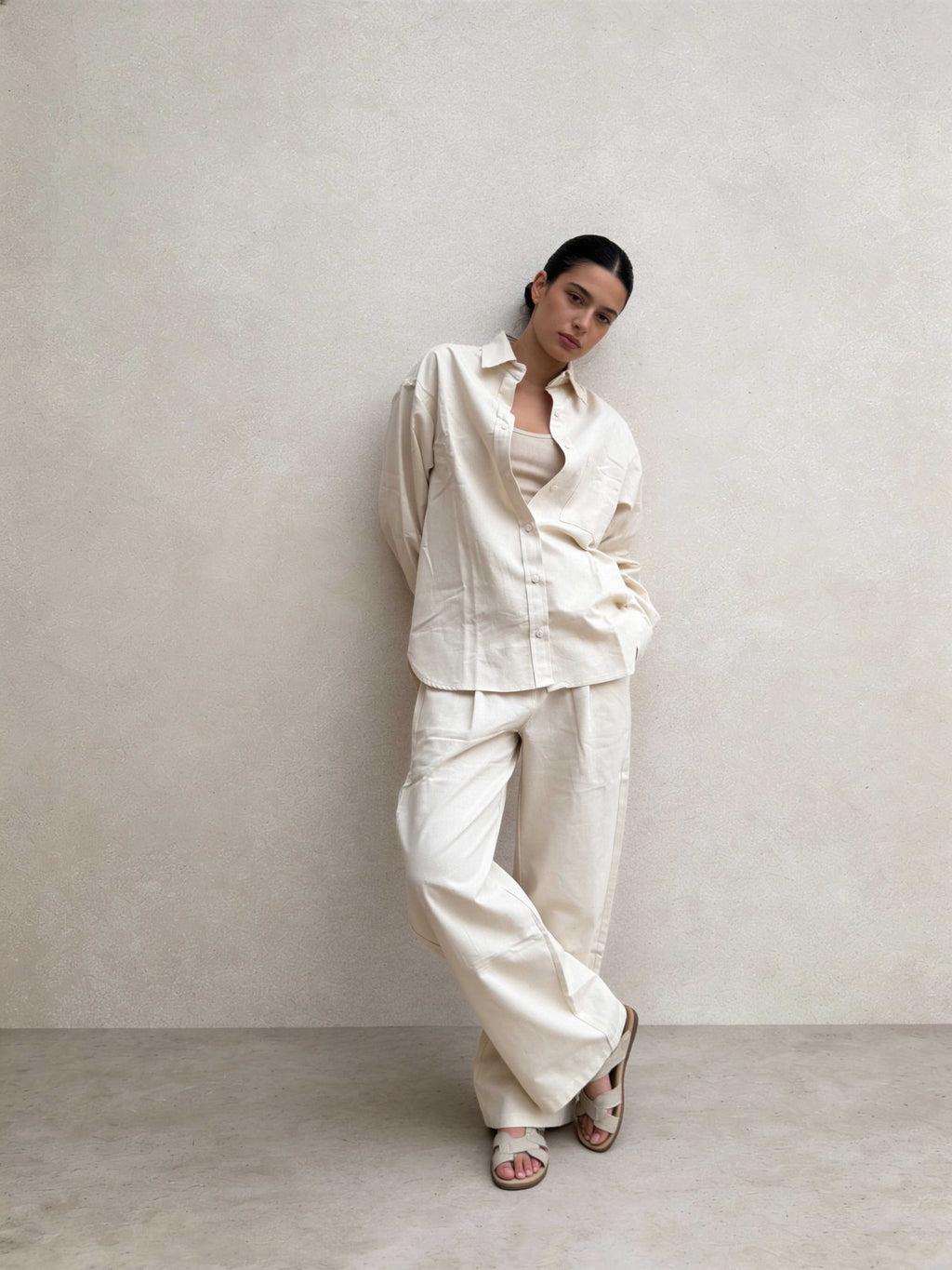 Shirt – Ecru Oversized Linen Effect Shirt Shirts - Tops CIZARO - Cizaro Jeans