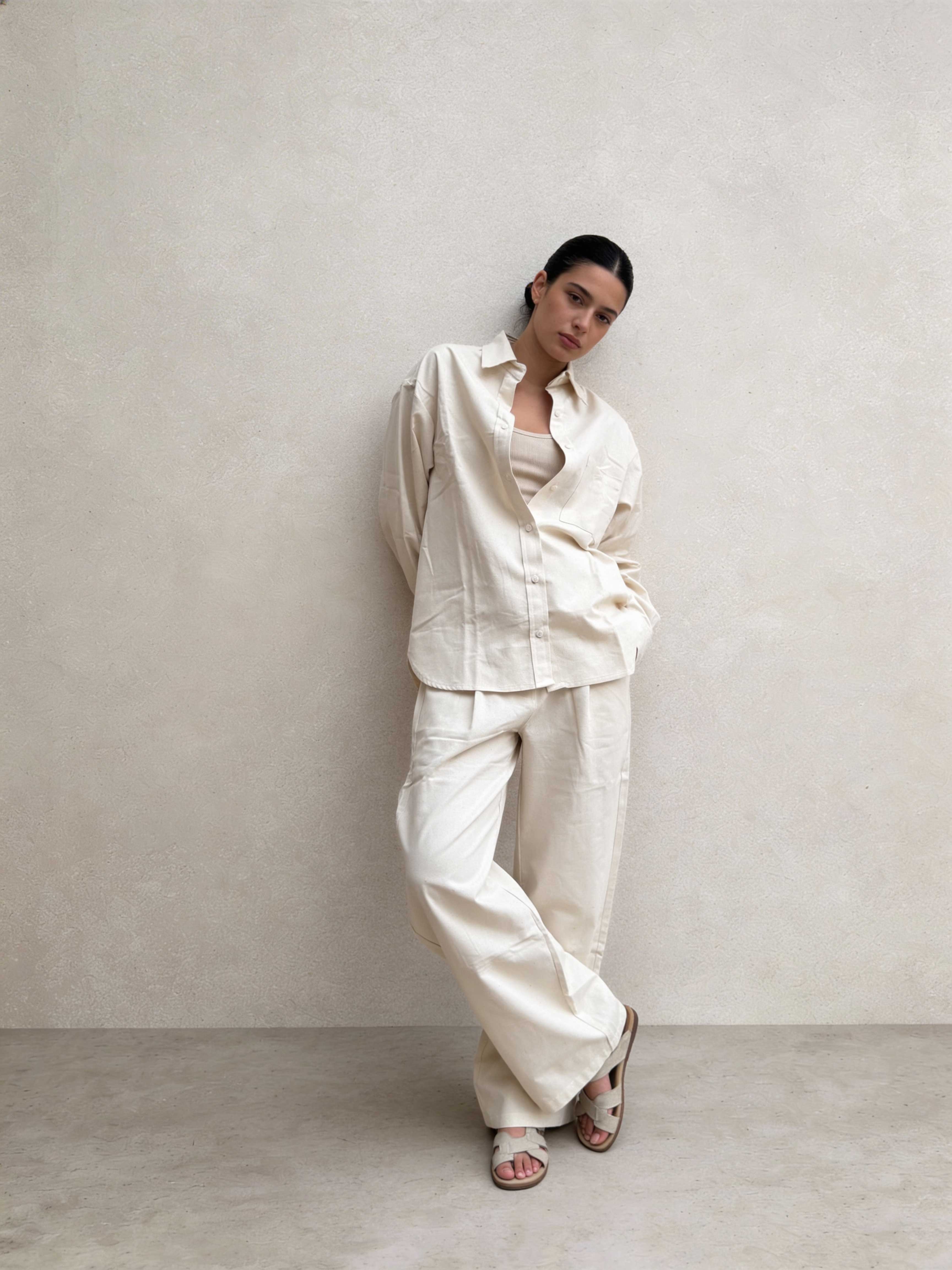 Shirt – Ecru Oversized Linen Effect Shirt Shirts - Tops CIZARO - Cizaro Jeans