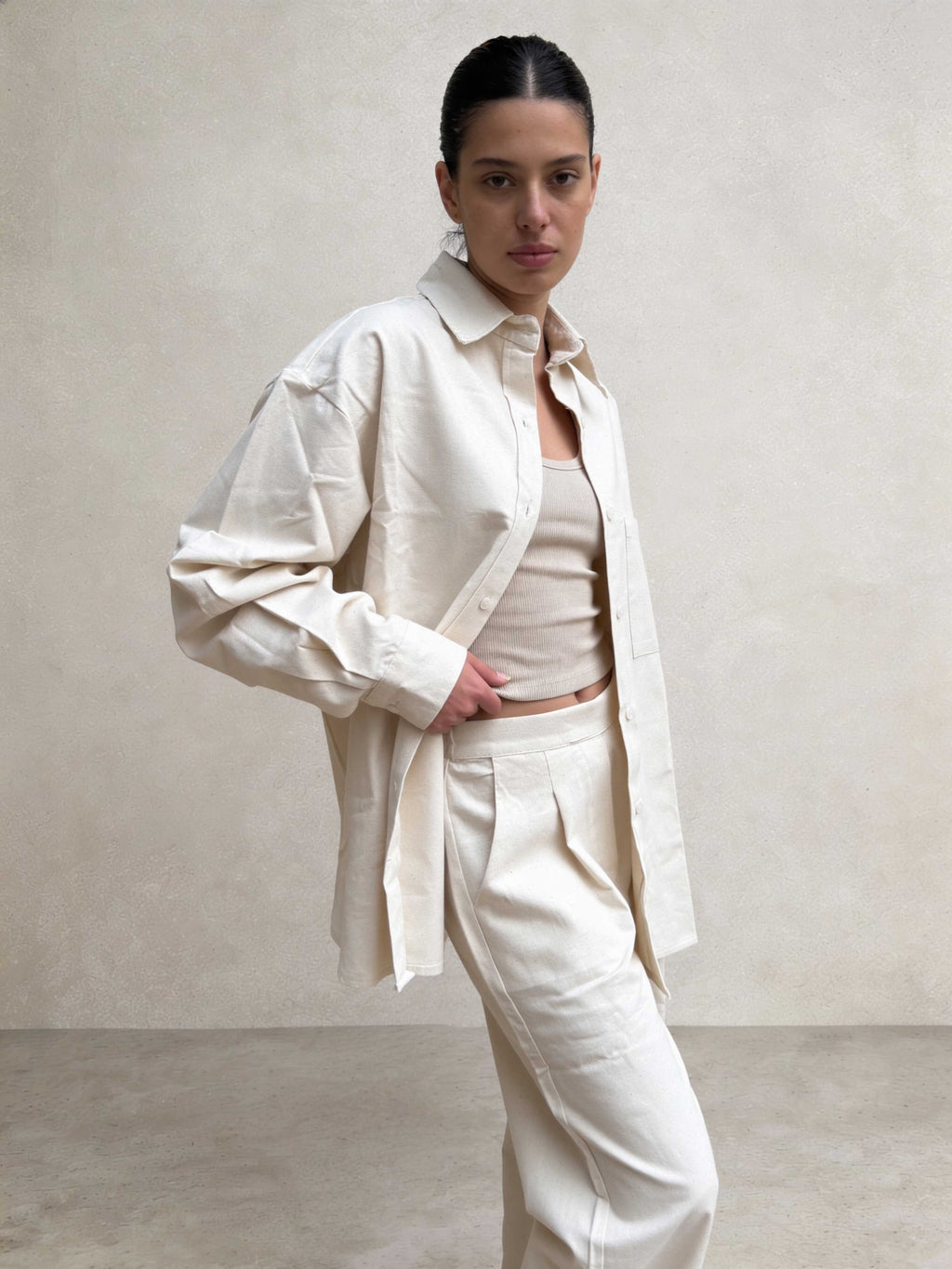 Shirt – Ecru Oversized Linen Effect Shirt Shirts - Tops CIZARO - Cizaro Jeans