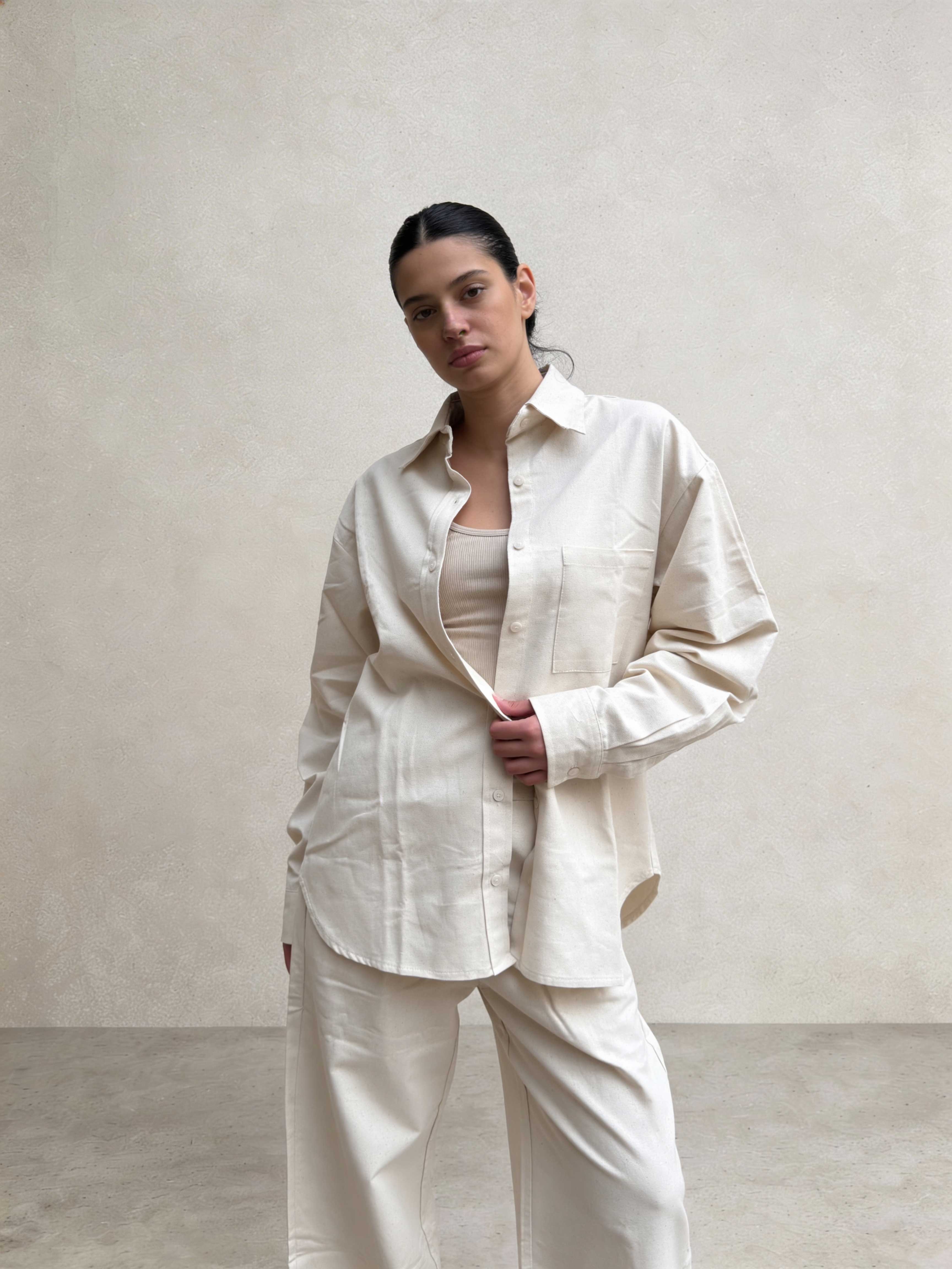 Shirt – Ecru Oversized Linen Effect Shirt Shirts - Tops CIZARO - Cizaro Jeans