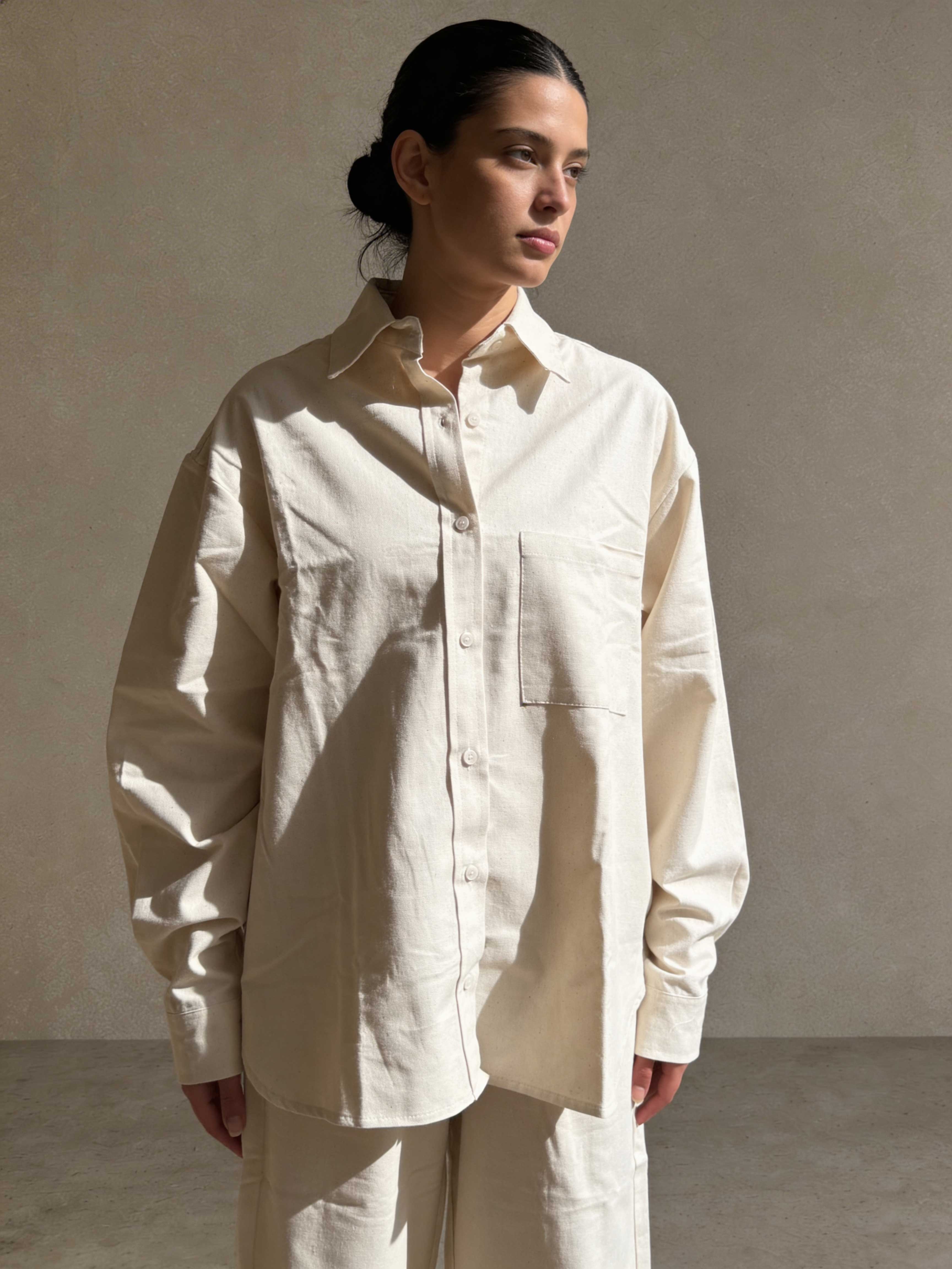 Shirt – Ecru Oversized Linen Effect Shirt Shirts - Tops CIZARO - Cizaro Jeans