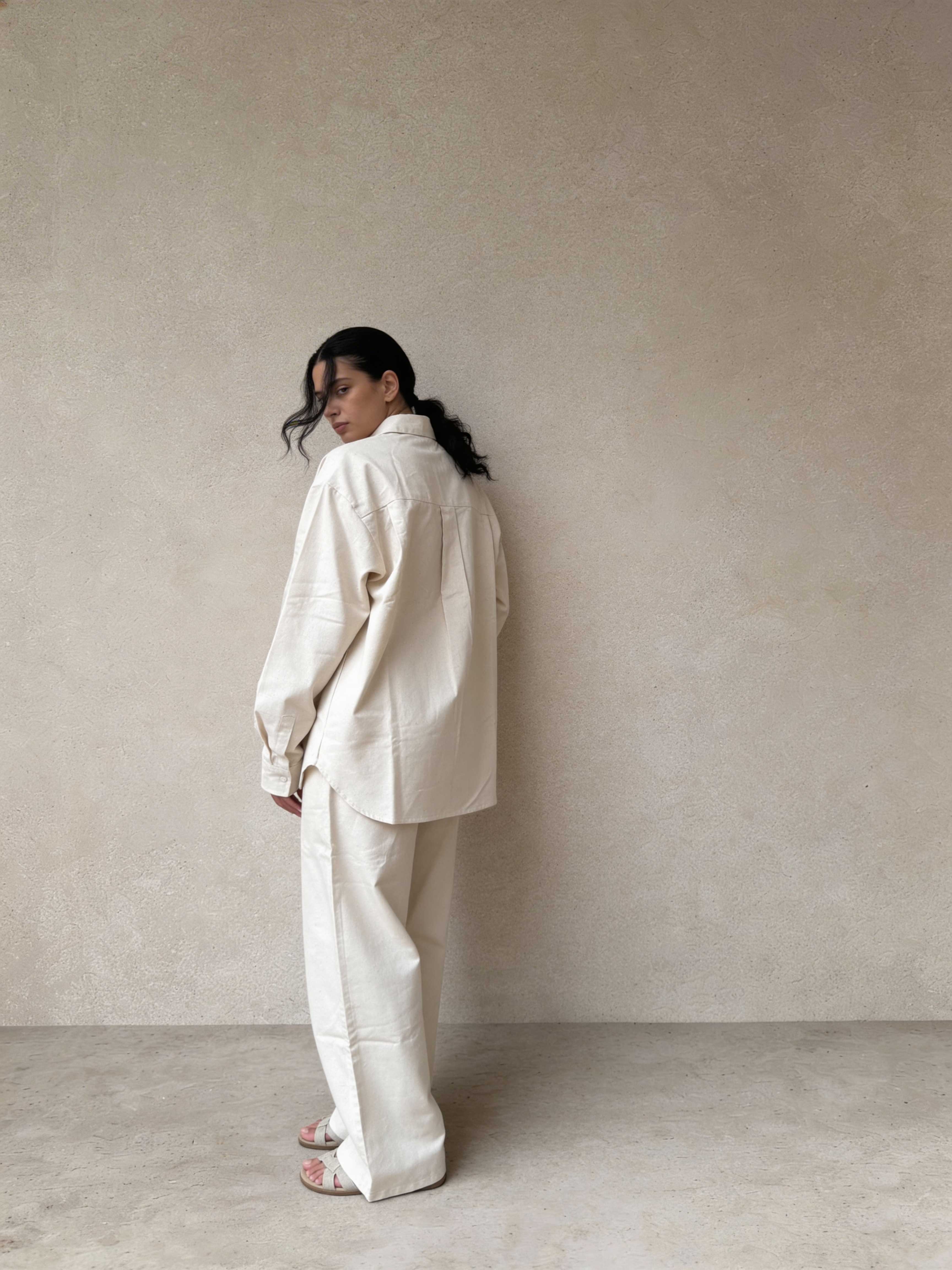 Shirt – Ecru Oversized Linen Effect Shirt Shirts - Tops CIZARO - Cizaro Jeans