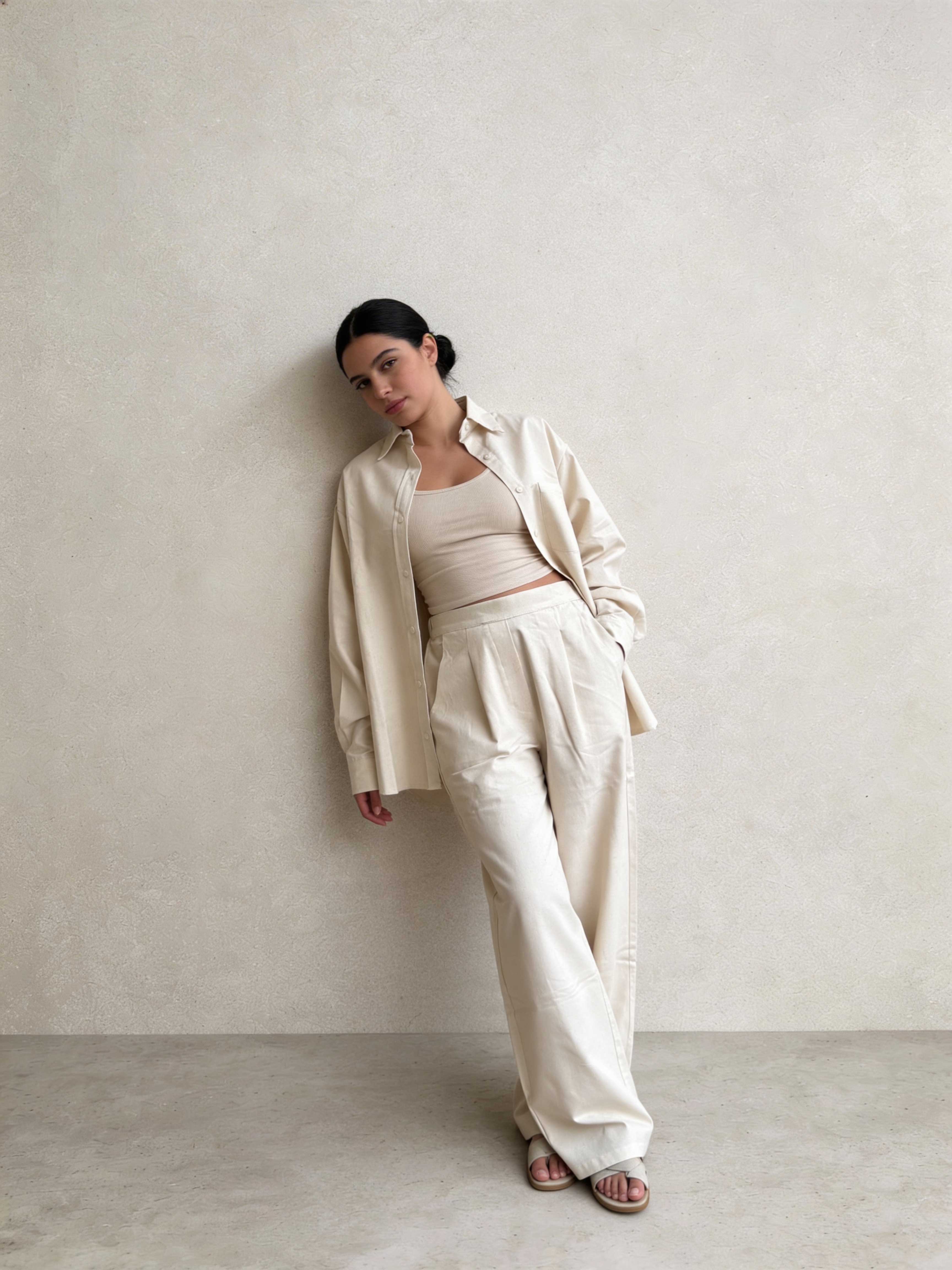 Shirt – Ecru Oversized Linen Effect Shirt Shirts - Tops CIZARO - Cizaro Jeans