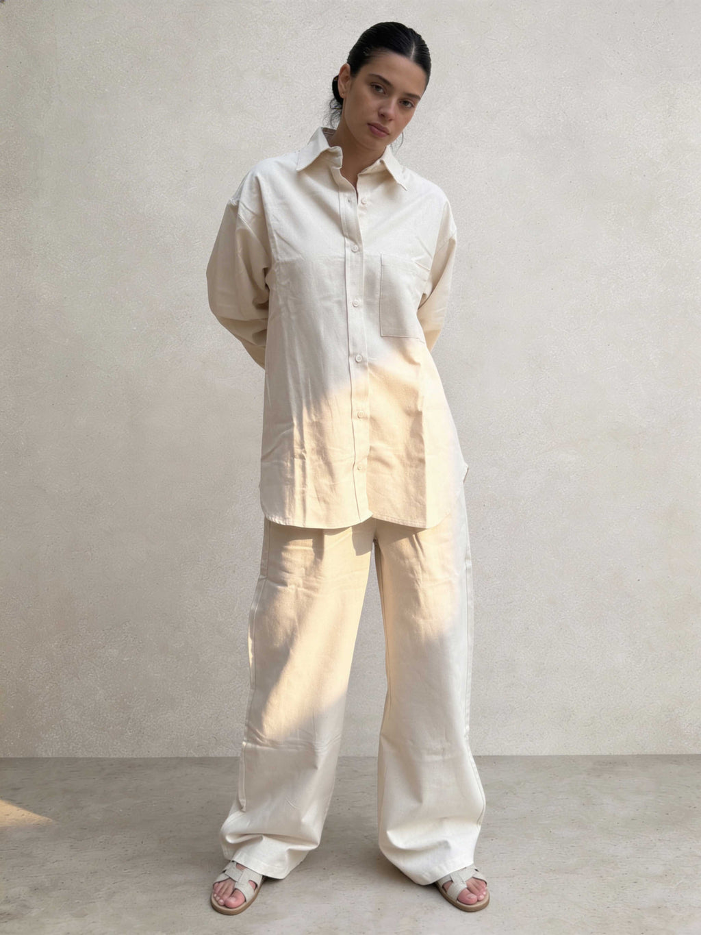 Shirt – Ecru Oversized Linen Effect Shirt Shirts - Tops CIZARO - Cizaro Jeans