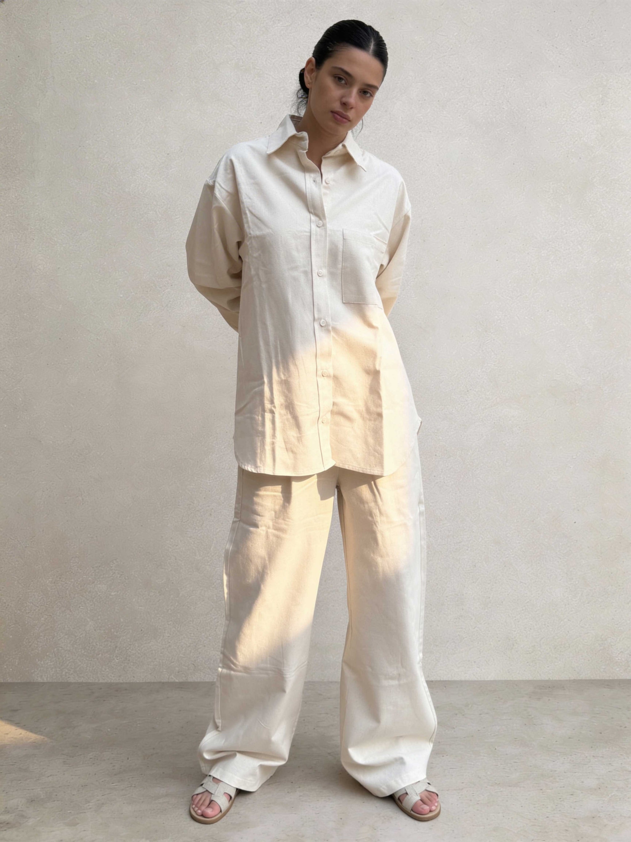 Shirt – Ecru Oversized Linen Effect Shirt Shirts - Tops CIZARO - Cizaro Jeans