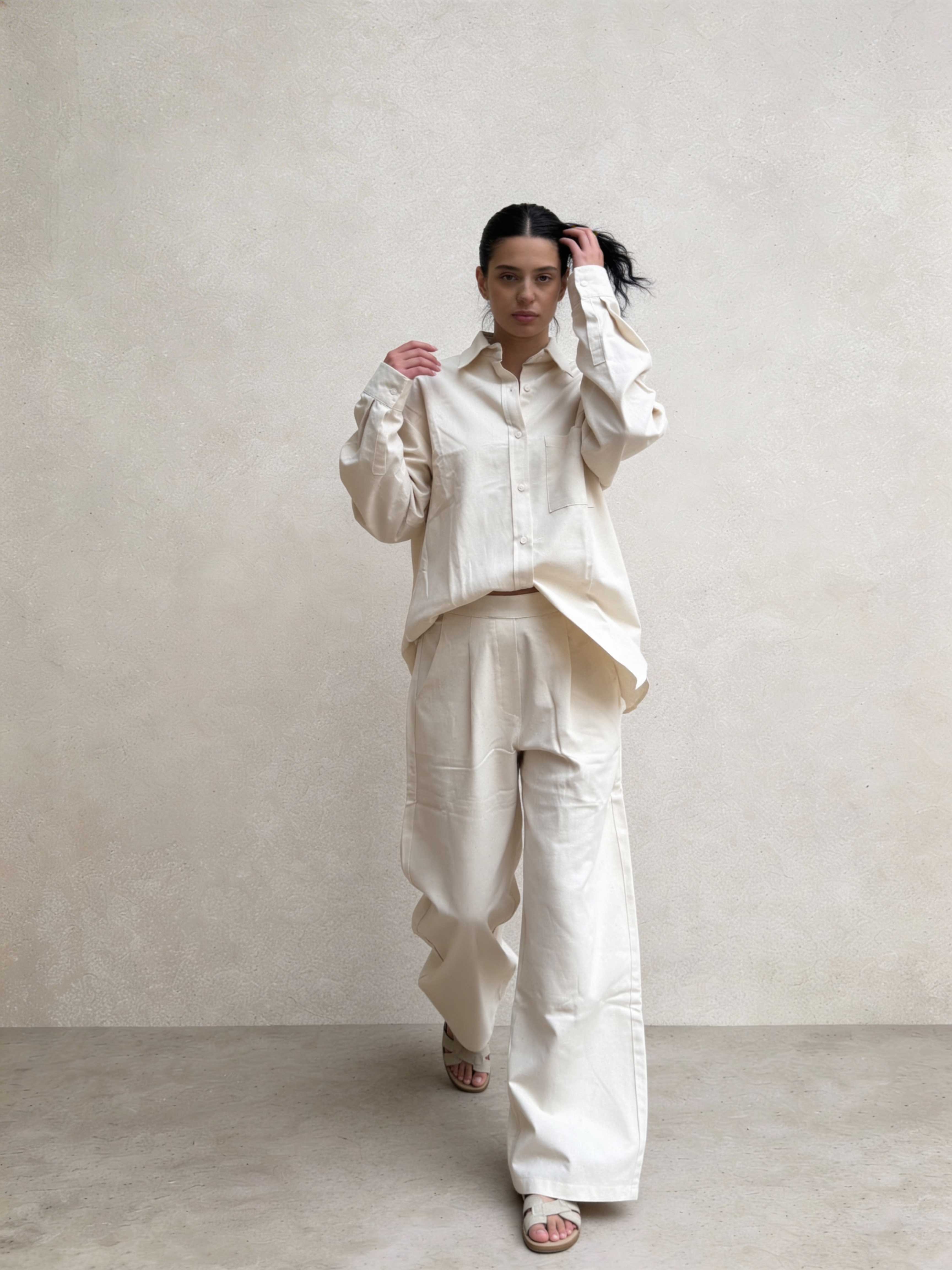 Shirt – Ecru Oversized Linen Effect Shirt Shirts - Tops CIZARO - Cizaro Jeans