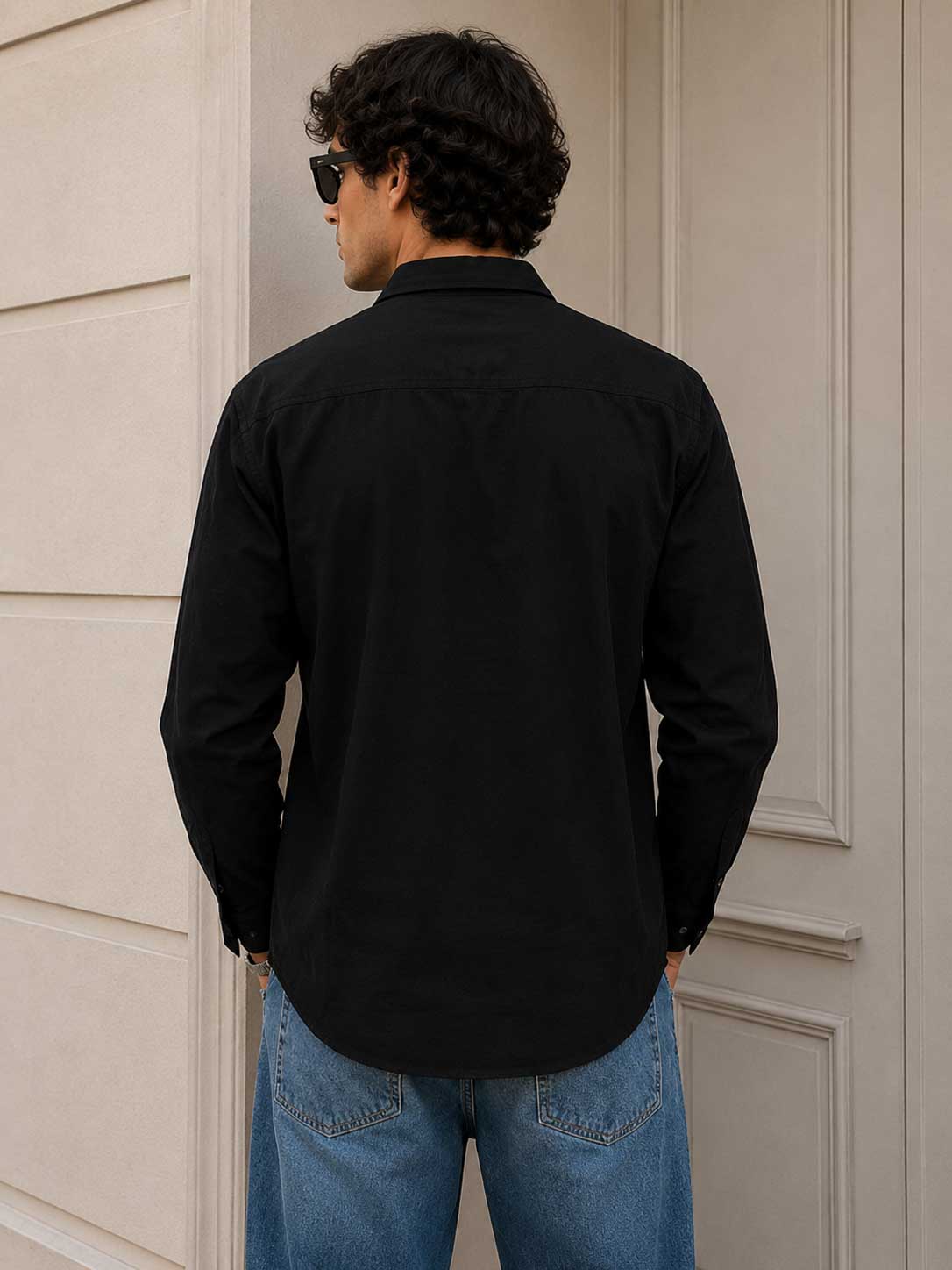 Regular Fit Linen-Blend Shirt – Black Shirt CIZARO - Cizaro Jeans