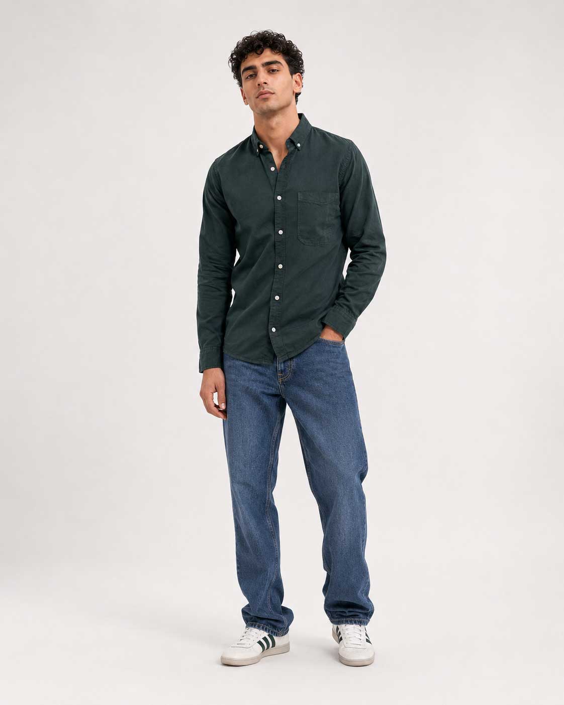 Regular Fit Denim Shirt – Midnight Green Shirt CIZARO - Cizaro Jeans