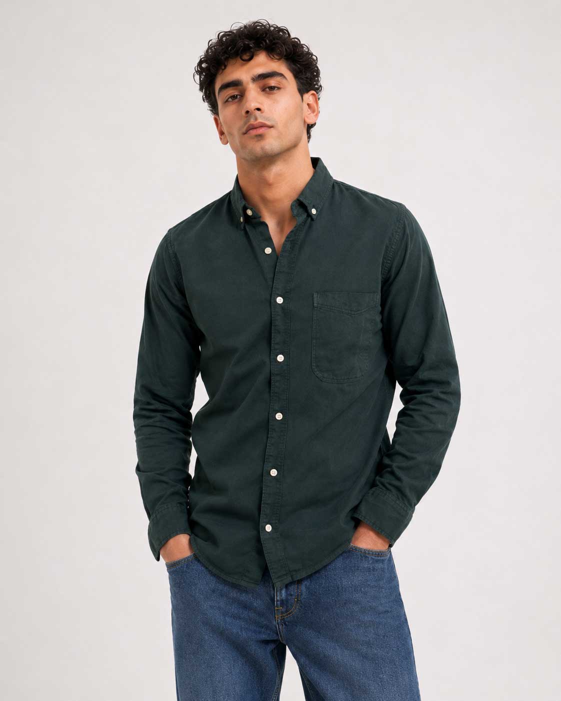 Regular Fit Denim Shirt – Midnight Green Shirt CIZARO - Cizaro Jeans