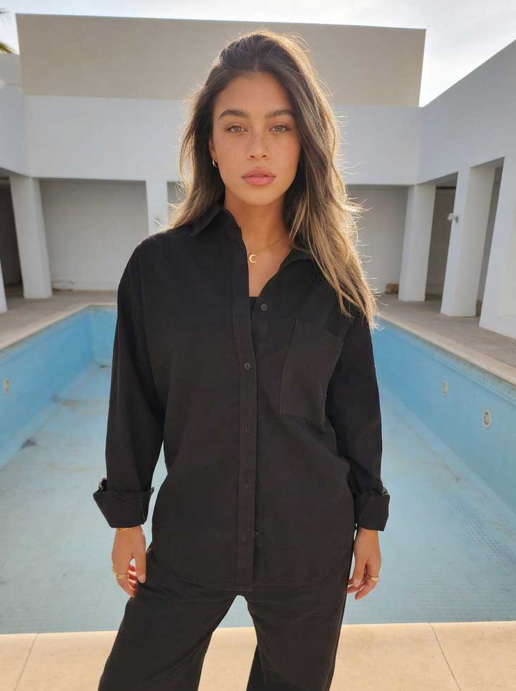 Black Oversized Shirt – Linen Effect Shirt - Summer collection - linen sets CIZARO - Cizaro Jeans