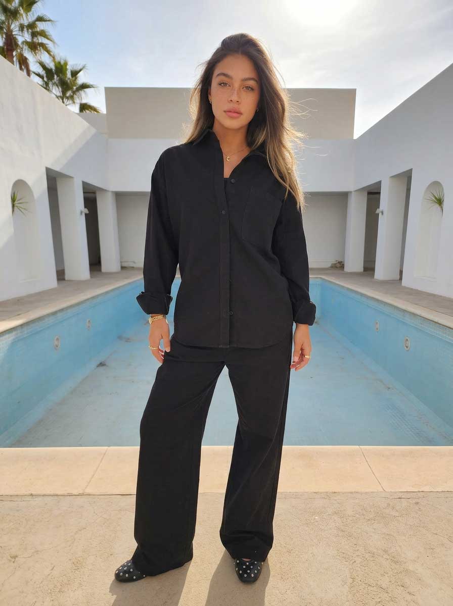 Black Oversized Shirt – Linen Effect Shirt - Summer collection - linen sets CIZARO - Cizaro Jeans