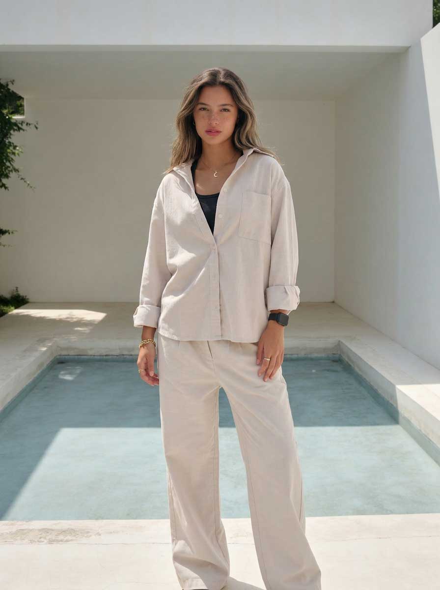 Soft Sand Oversized Shirt – Linen Effect Shirt CIZARO - Cizaro Jeans