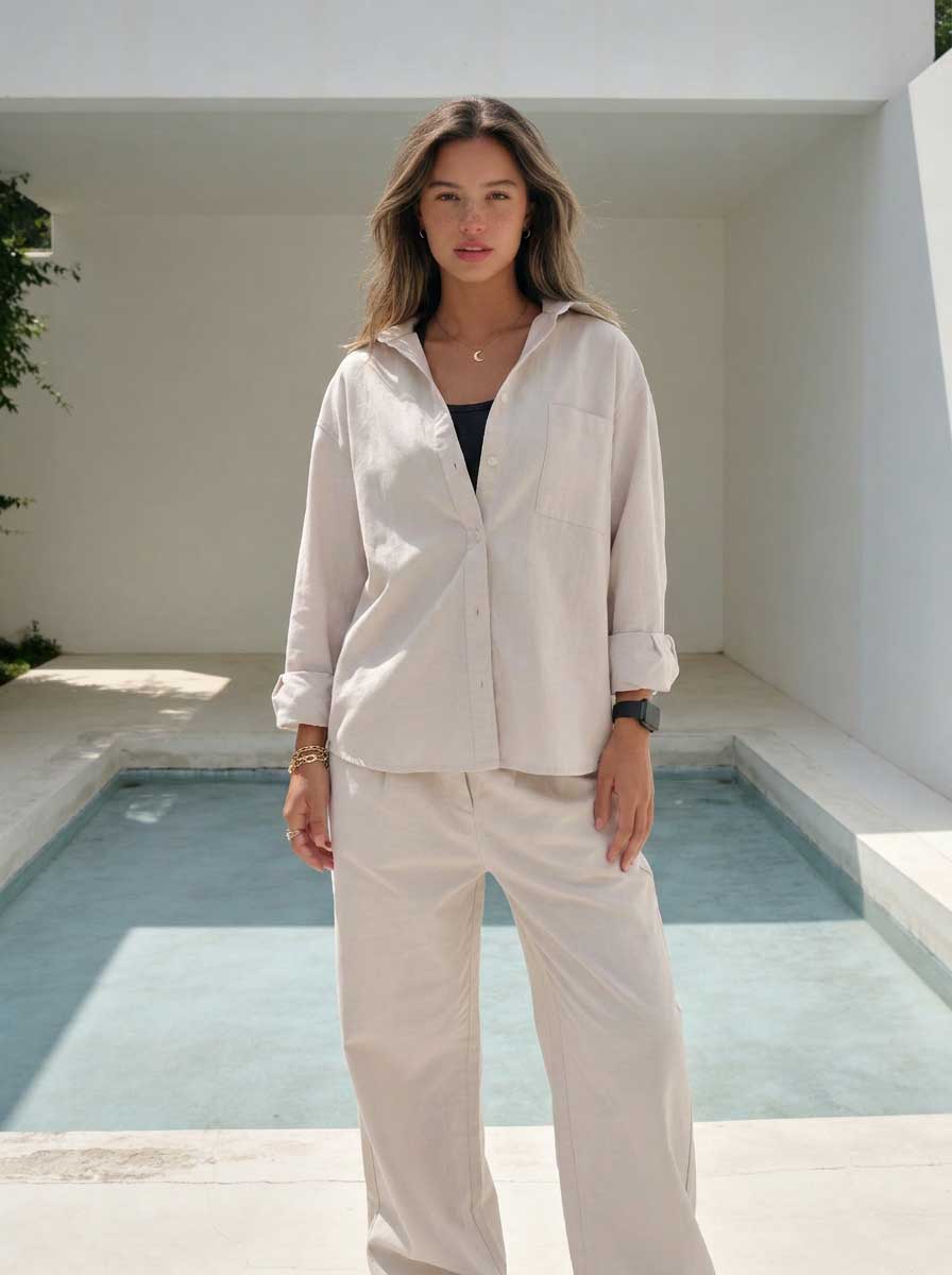 Soft Sand Oversized Shirt – Linen Effect Shirt CIZARO - Cizaro Jeans