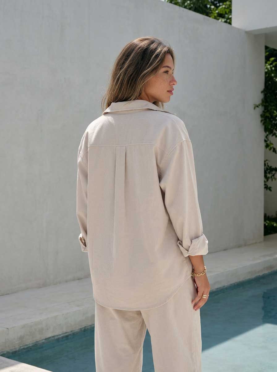 Soft Sand Oversized Shirt – Linen Effect Shirt - summer collection - linen sets CIZARO - Cizaro Jeans