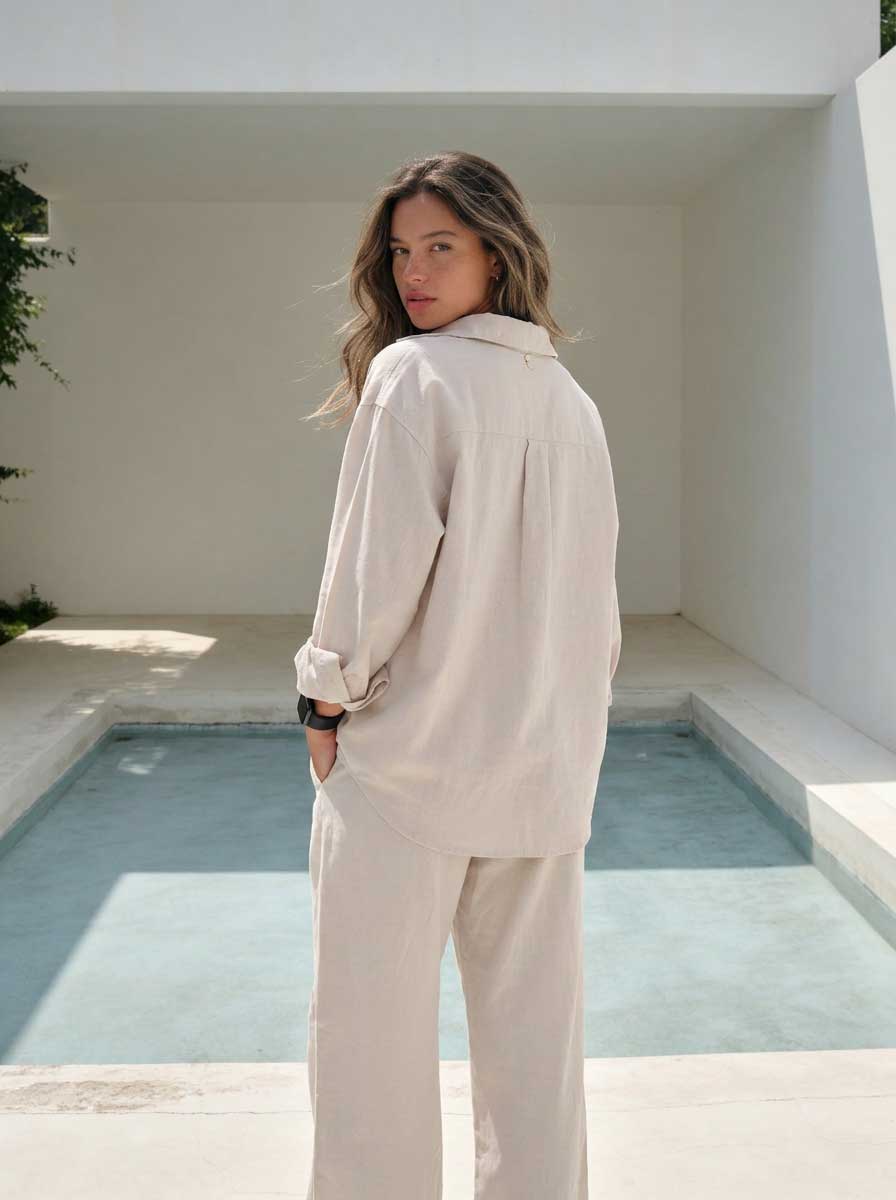 Soft Sand Oversized Shirt – Linen Effect Shirt - summer collection - linen sets CIZARO - Cizaro Jeans