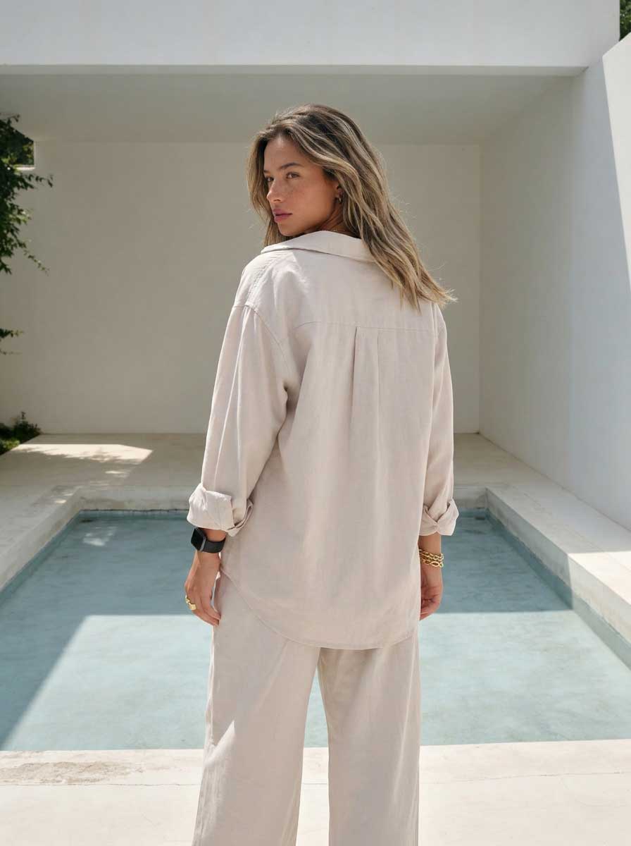 Soft Sand Oversized Shirt – Linen Effect Shirt - summer collection - linen sets CIZARO - Cizaro Jeans