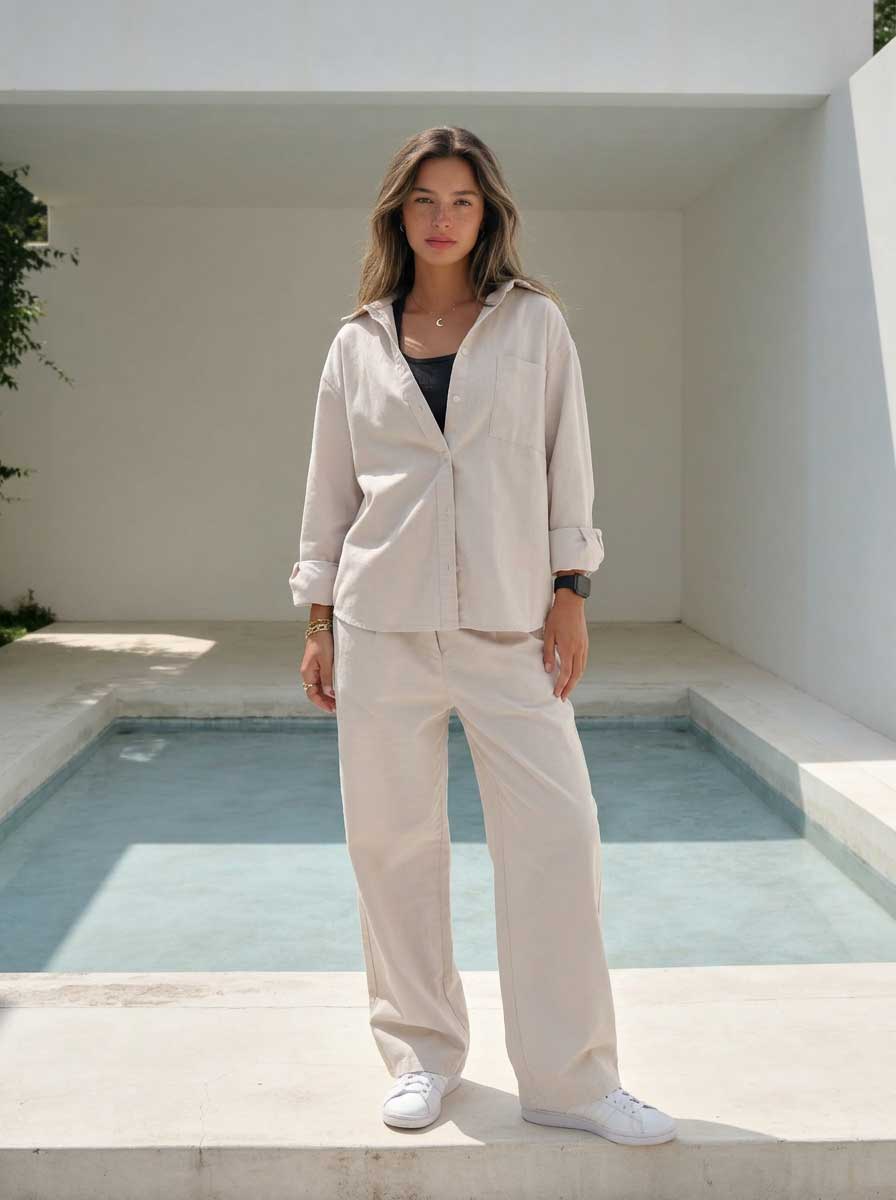 Soft Sand Oversized Shirt – Linen Effect Shirt - summer collection - linen sets CIZARO - Cizaro Jeans