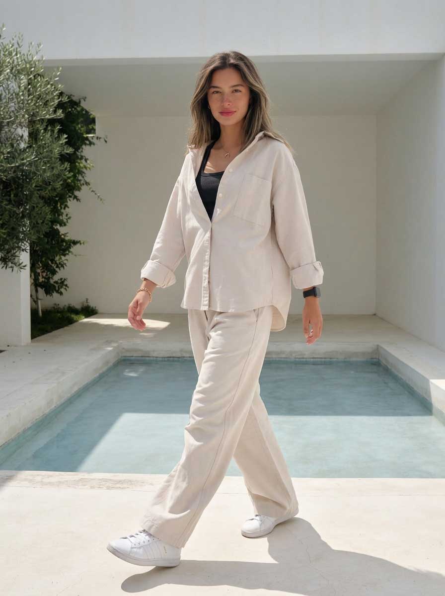 Soft Sand Oversized Shirt – Linen Effect Shirt - summer collection - linen sets CIZARO - Cizaro Jeans