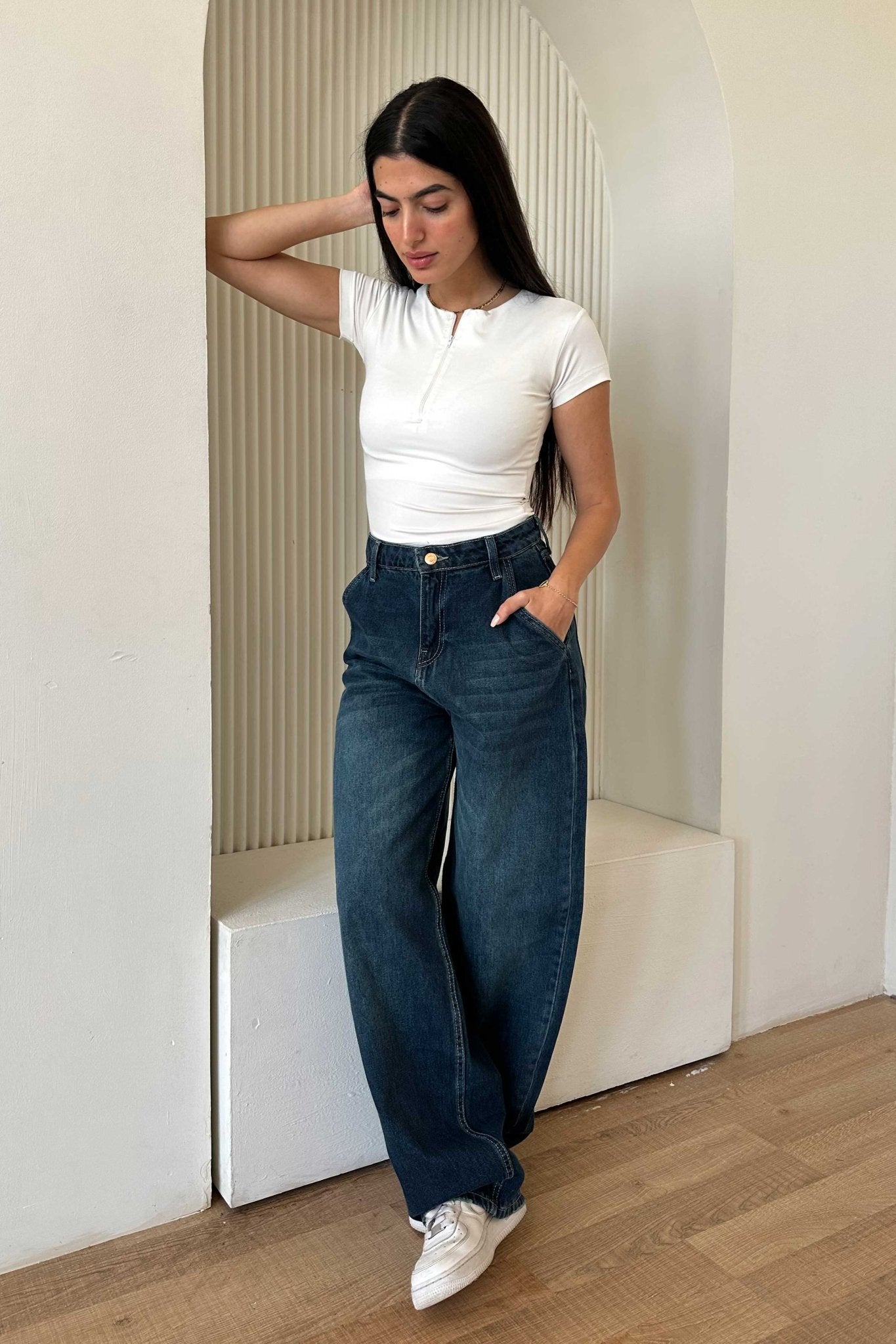 Skater – Mid Rise Deep Vintage Green Jeans Skater CIZARO - Cizaro Jeans